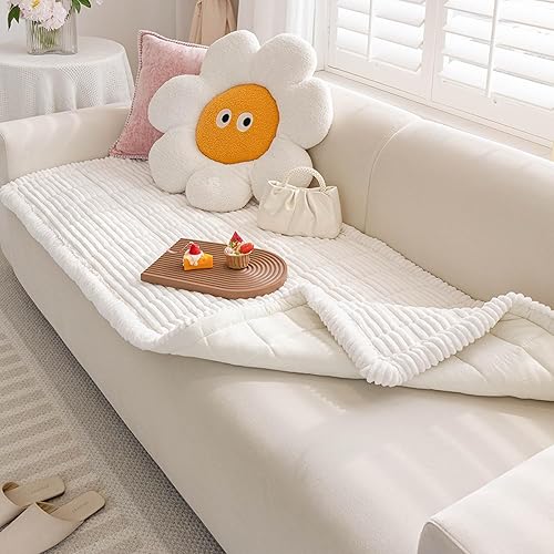 Miniatura 7 de Funda mullida para sofá para mascotas, lavable, antideslizante, lavable para sofás y protector de sofá para mascotas (blanco, 27.6 x 59 pulgadas)