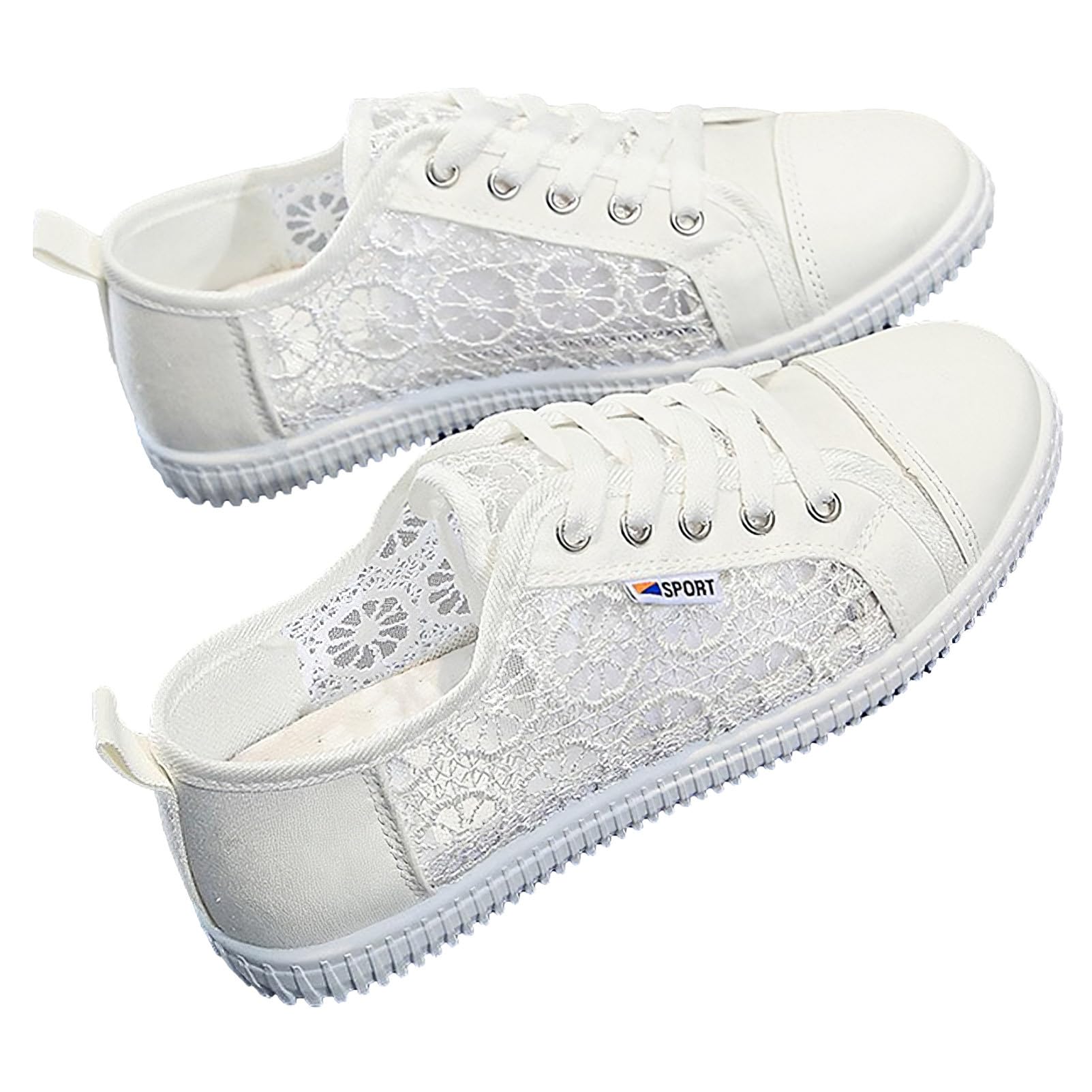 Femme Filles Été Broderie Dentelle Plimsolls Baskets à Lacets Maille Sneakers Chaussures