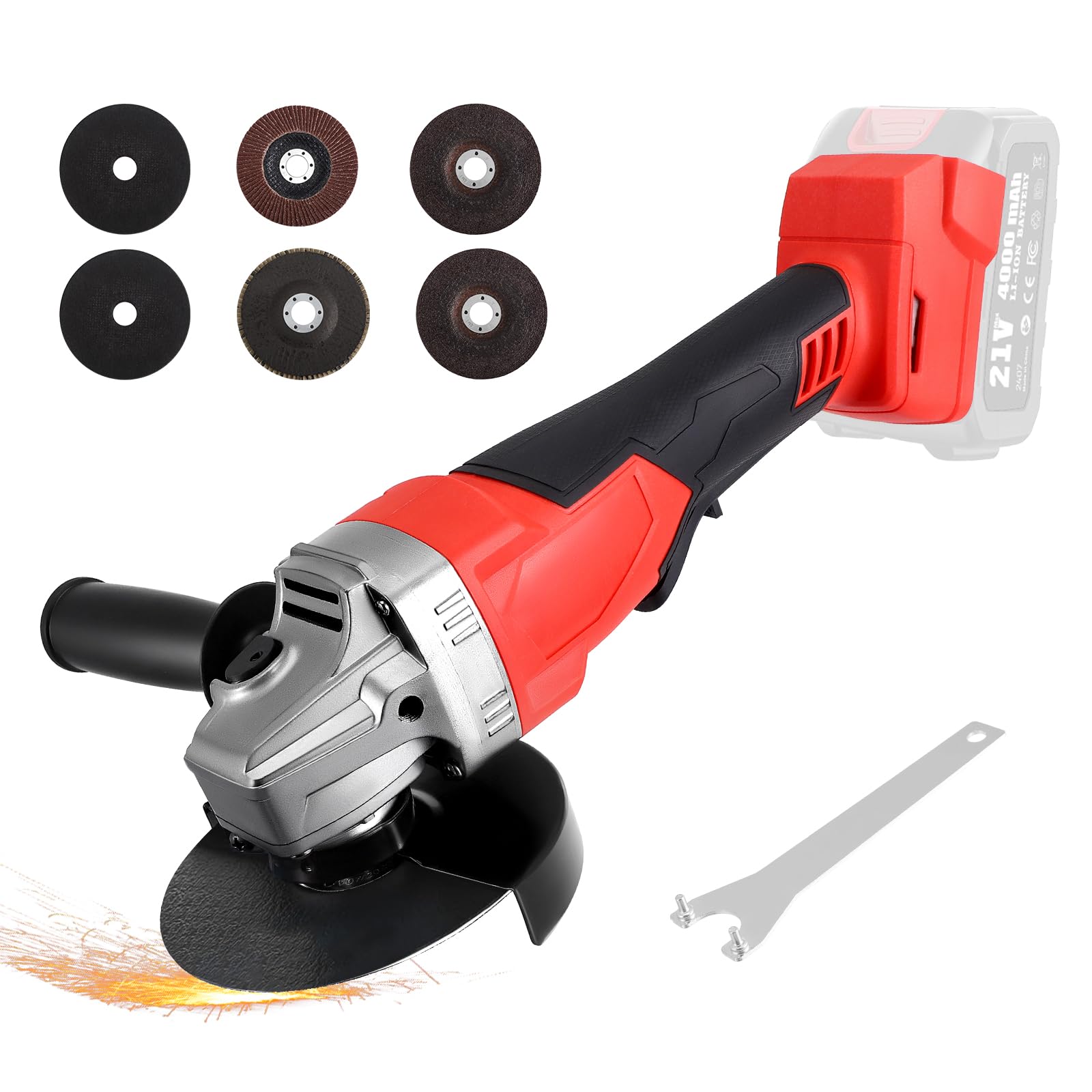 125mm Cordless Angle Grinder for Milwaukee 18V Battery, 12000RPM Grinder Brushless Motor Powerful Grinding Tool (Milwaukee 18V 2.0)