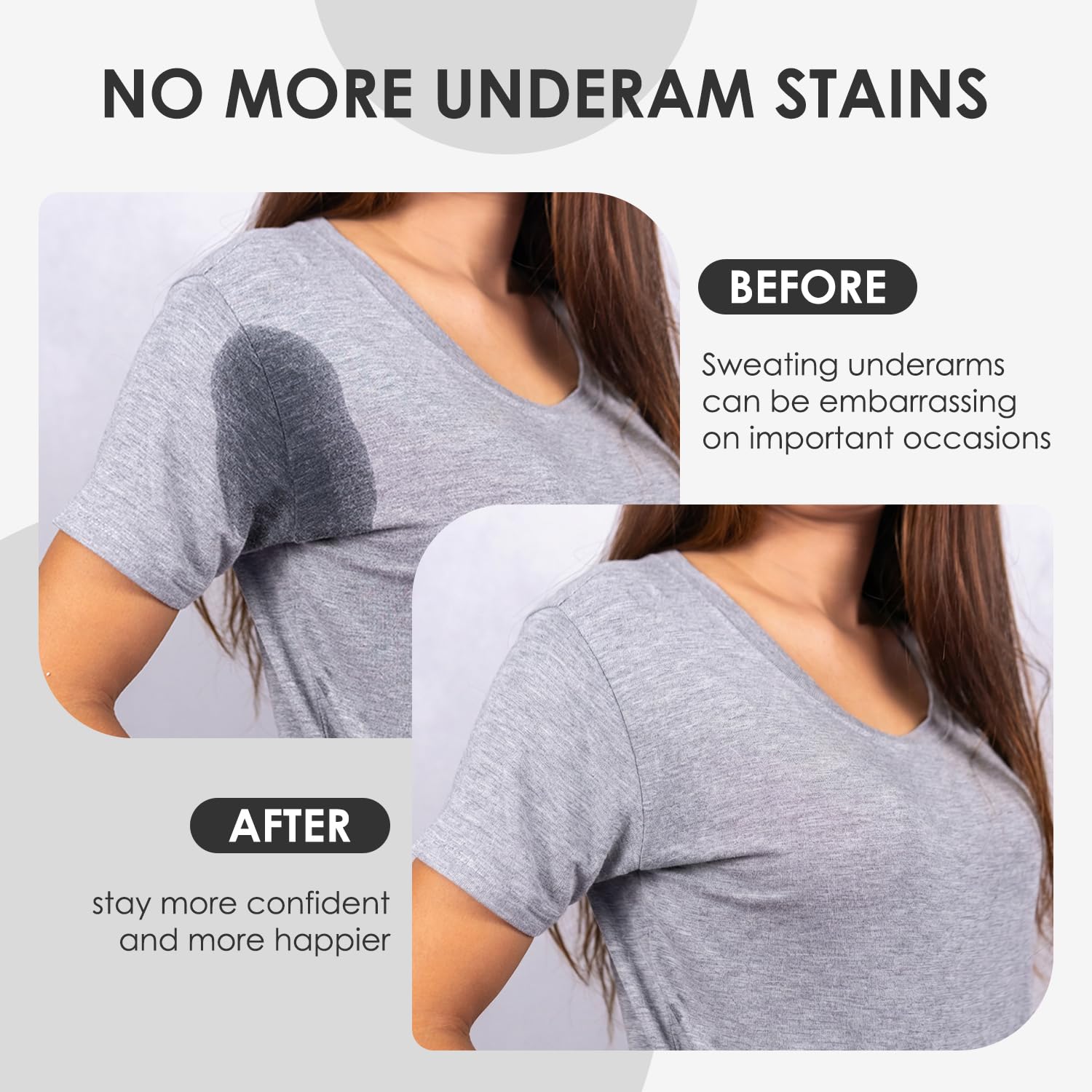 Almohadillas de sudor de 60 pcs, almohadilla de sudor absorbente de axila negra no tejida, adhesivo extra fuerte para hombres, camisas de mujeres, blusas