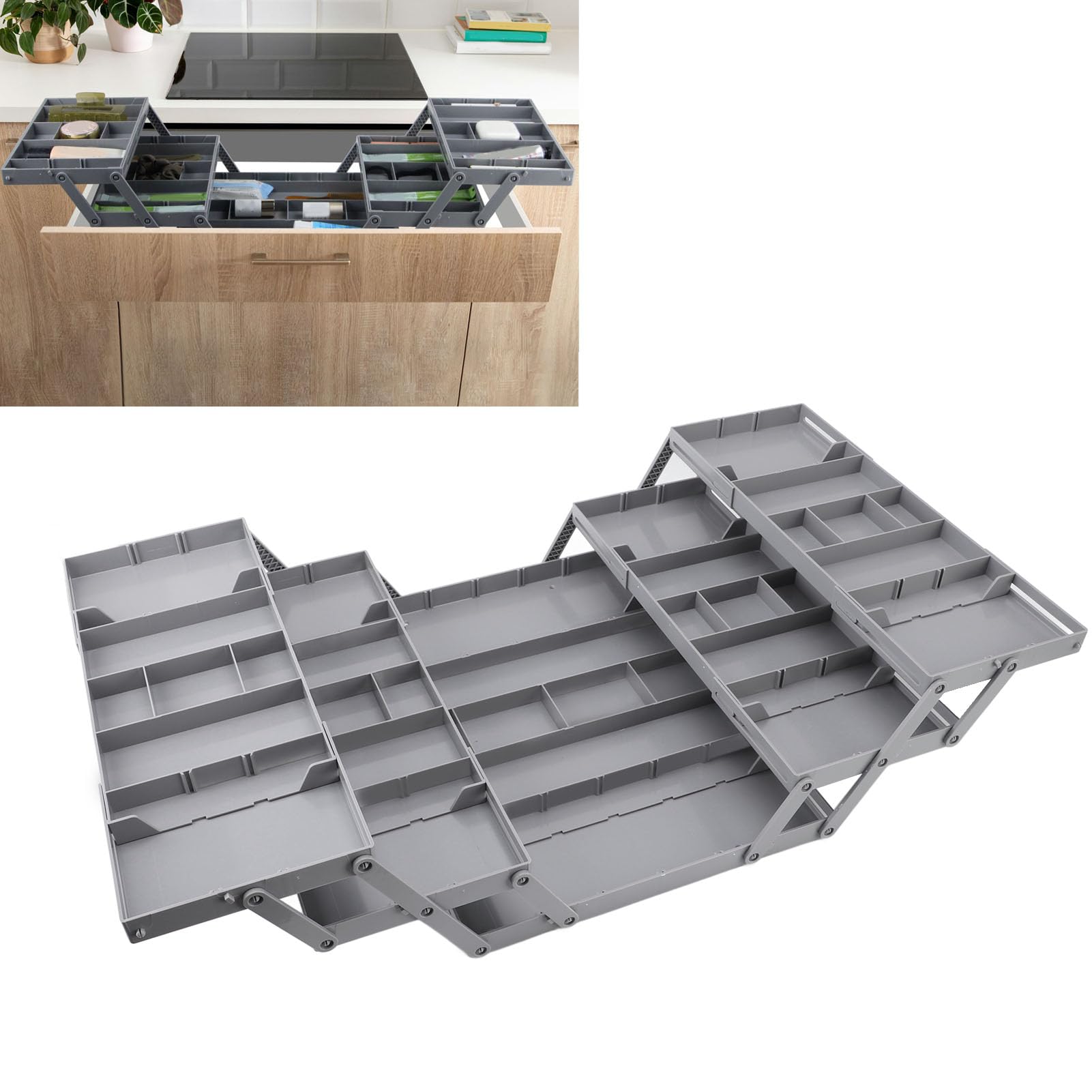 Organizador de cajón de escritorio expandible plegable Bandeja de organizador multidrawer doble (3 nivel)