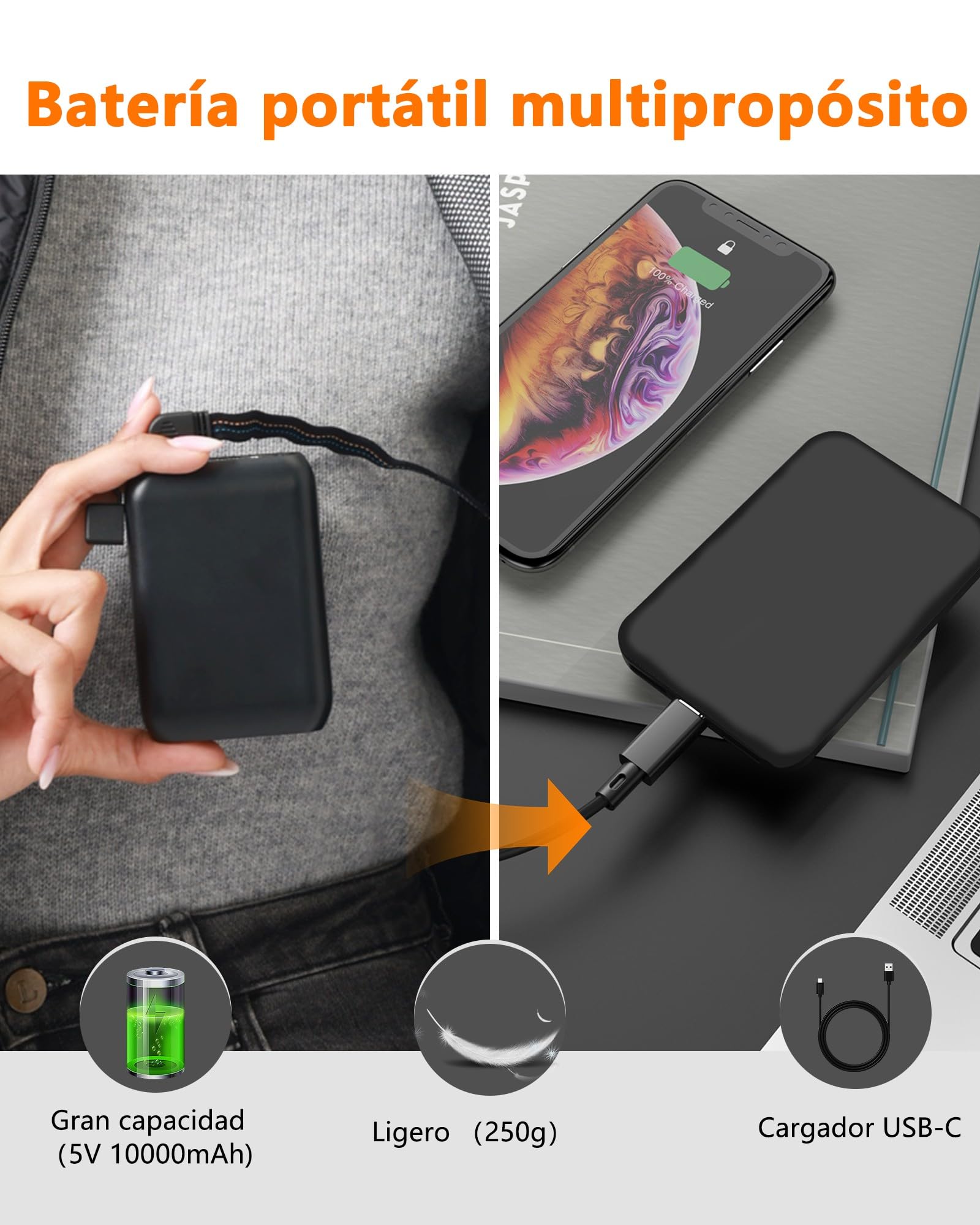 Chaqueta Calefactable Mujer con Batería 10000mAh, Chaquetas con Calefaccion con 5 Zonas, 3 Temperaturas, Control Doble, Ideal para Senderismo, Esquí y Acampar