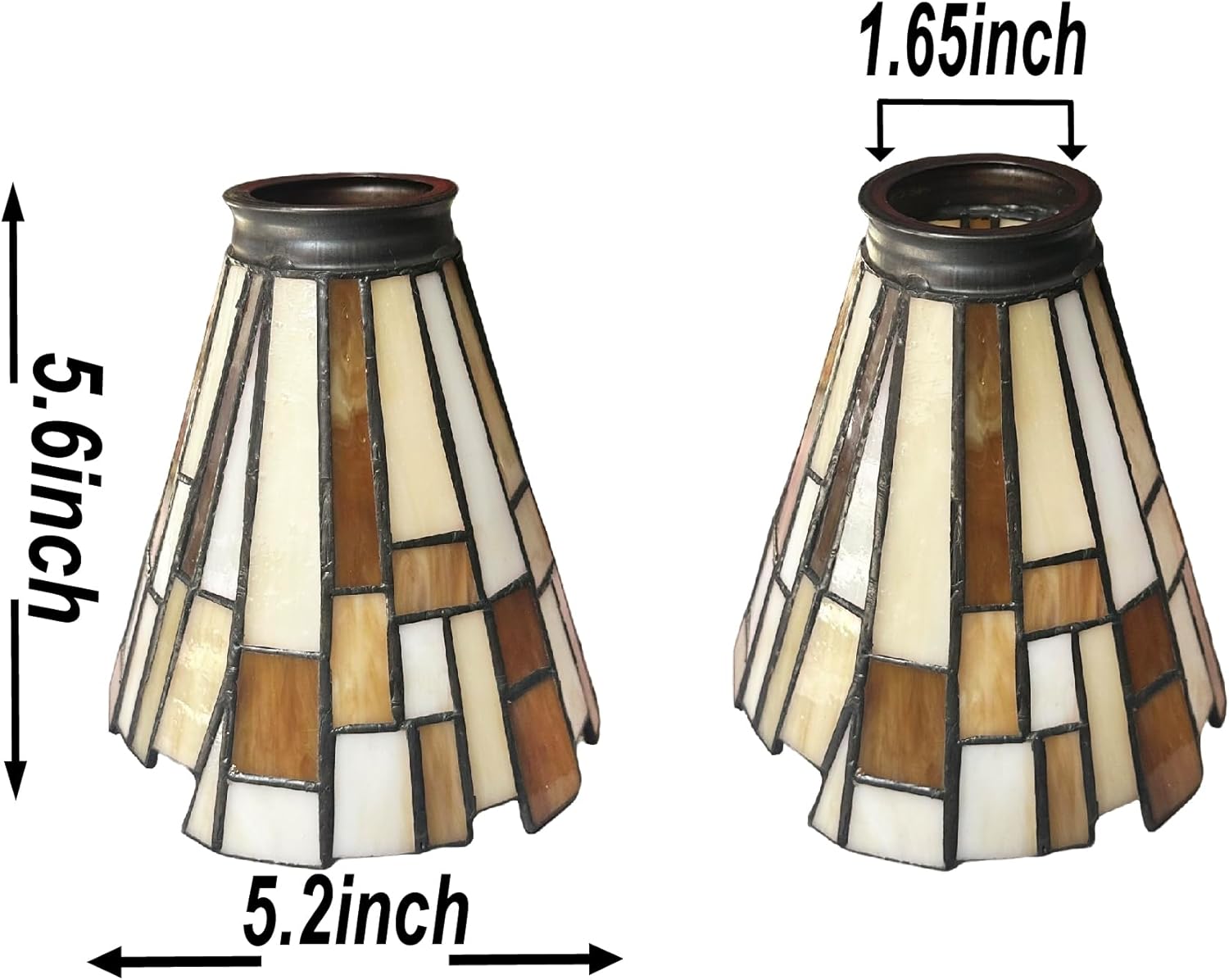 HUIMEIJU Stained Glass Lampshade, Multicolor Geometric Pattern, Cone Shape, 2 Pack (Cream)