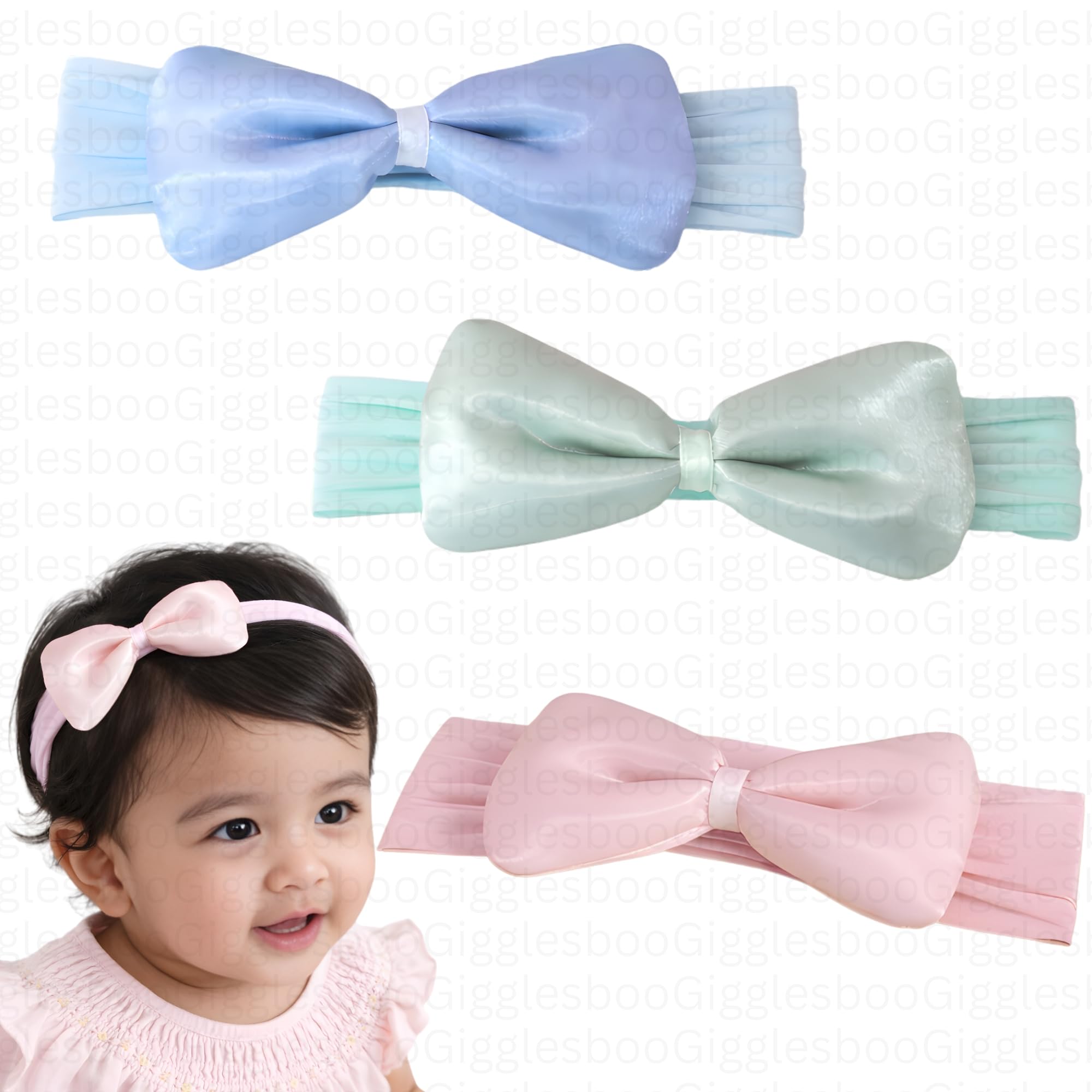 GigglesBoo Soft Baby Bow Headbands for Girls – Pack of 3 Hair Bands in Pink, Mint Green & Sky Blue, Stretchable & Lightweight Headbands for Newborn Babies, Infants & Toddlers, Comfortable All-Day Wear-image-19