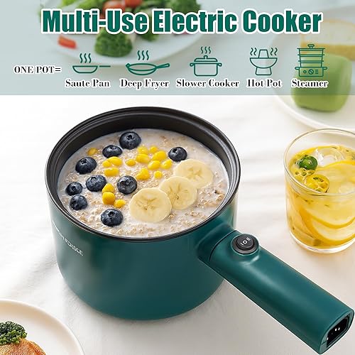 Miniatura 7 de Olla eléctrica, olla de ramen de 1.8 L, cocina portátil, sartén antiadherente, olla eléctrica para pasta, huevo, filete, protección contra