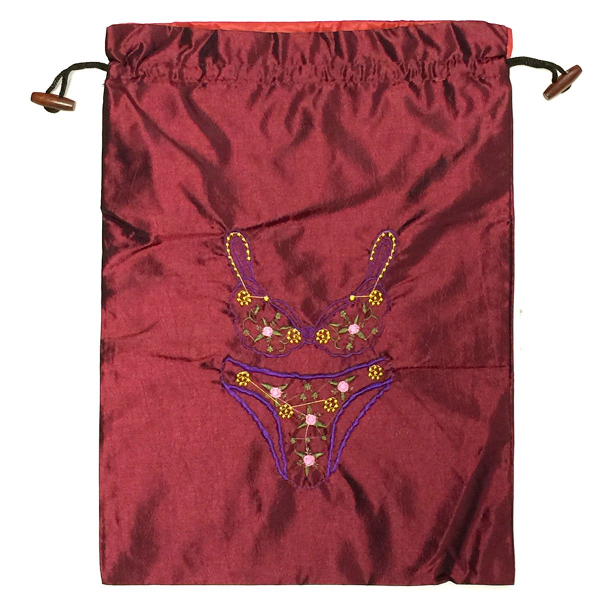 Wrapables Silk Embroidered"Bra & Panties" Lingerie Bag, Burgundy