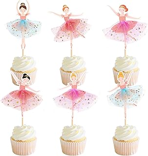 24 Pcs Ballerina Cupcake Toppers – 3D Tutu Dress Ballet Girl Picks for Baby Girl Birthday, Princess Party, Baby Shower, Wedding, Picnic, Muffin & Dessert Decorations (Style 3)