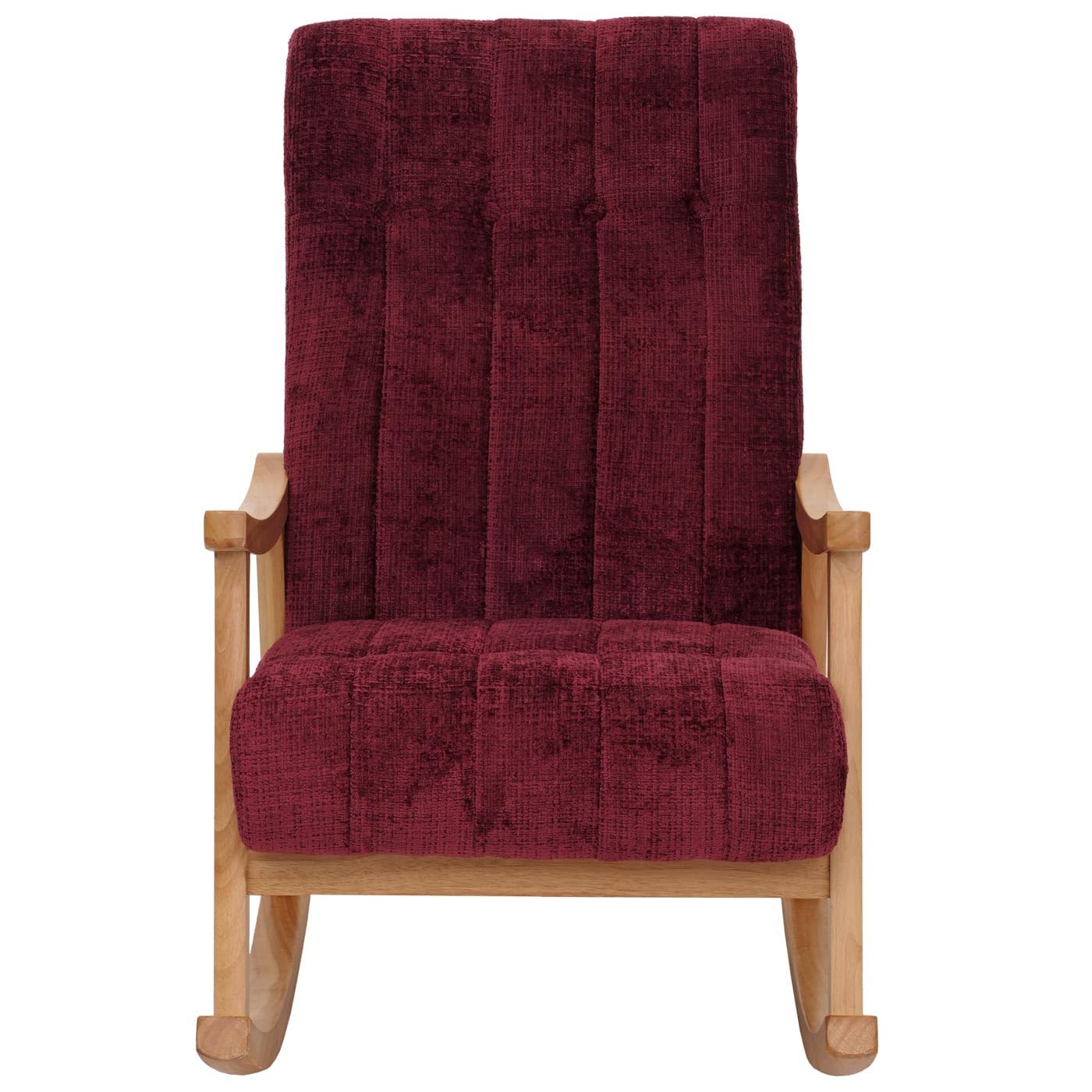 Mendler Schaukelstuhl HWC-K10, Relaxsessel, Holz FSC® Stoff/Textil Chenille (465g/m²) - Bordeaux, Gestell Natur