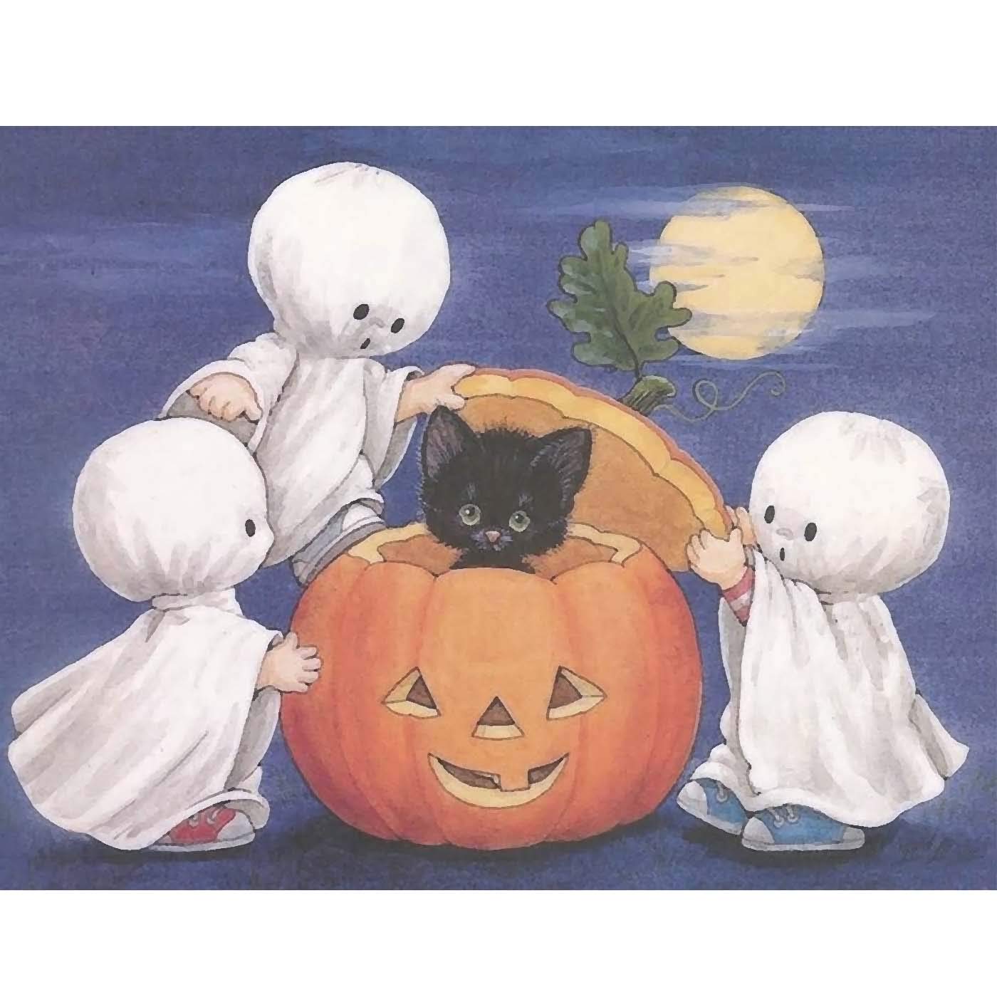 Kaliosy 5D Diamond Painting Halloween Pumpkin Cat Ghost by Number Kits Paint with Diamonds Art for Adults, DIY Crystal Craft Full Drill Cross Stitch Decoration (16x20inch)(K3250)