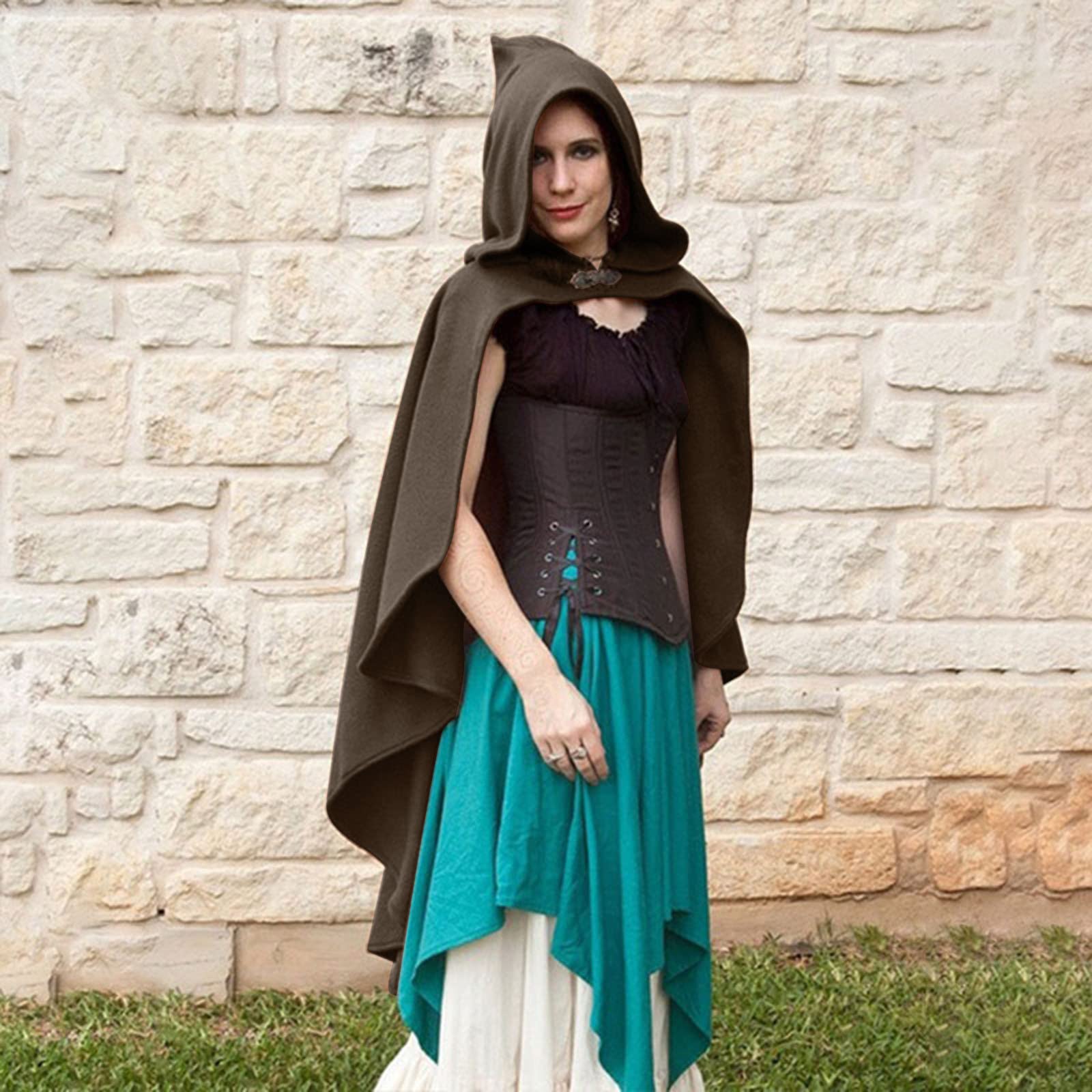 Cape Halloween Femme avec Capuche, Cape Medievale Femme Couleur Unie,Cape Vintage Femme Vampire Cape Capuche Adulte Déguisement pour Renaissance Victorien Cosplay Fête Cour Carnaval Party Cape