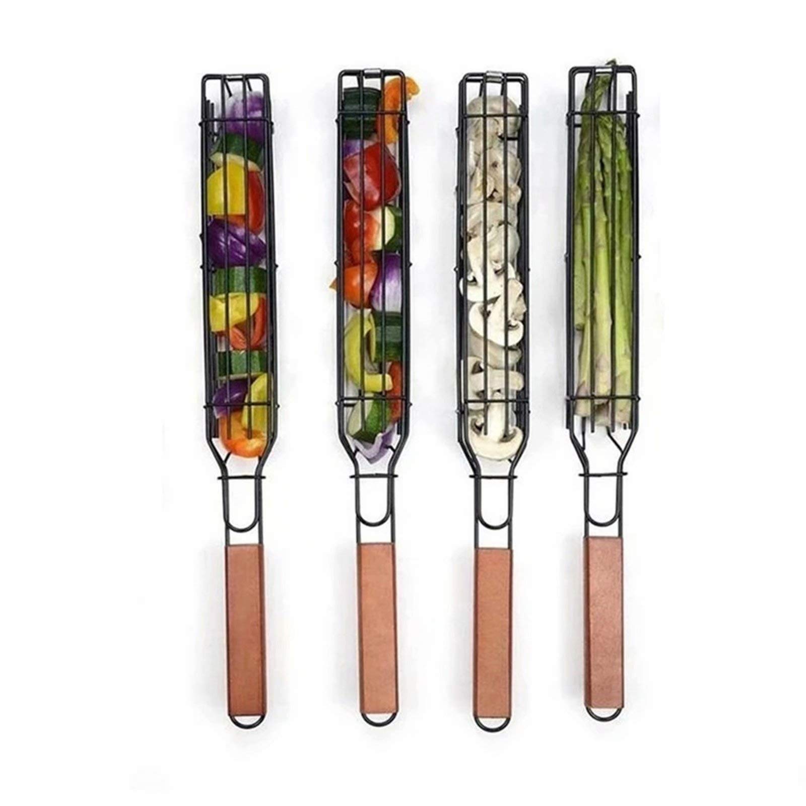 Kabob zestaw 4 koszy do grillowania na zewnątrz, akcesoria do grilla, do warzyw, krewetek, mięsa i hot dogów