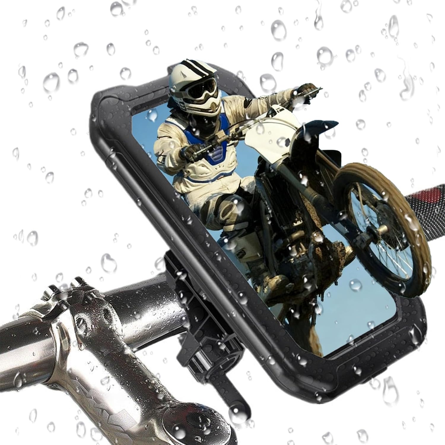 Waterproof Motorcycle Phone Holder, 360° Rotatable Anti-Shake Bike Mount with Touchscreen Access for 4-6.9" Smartphones