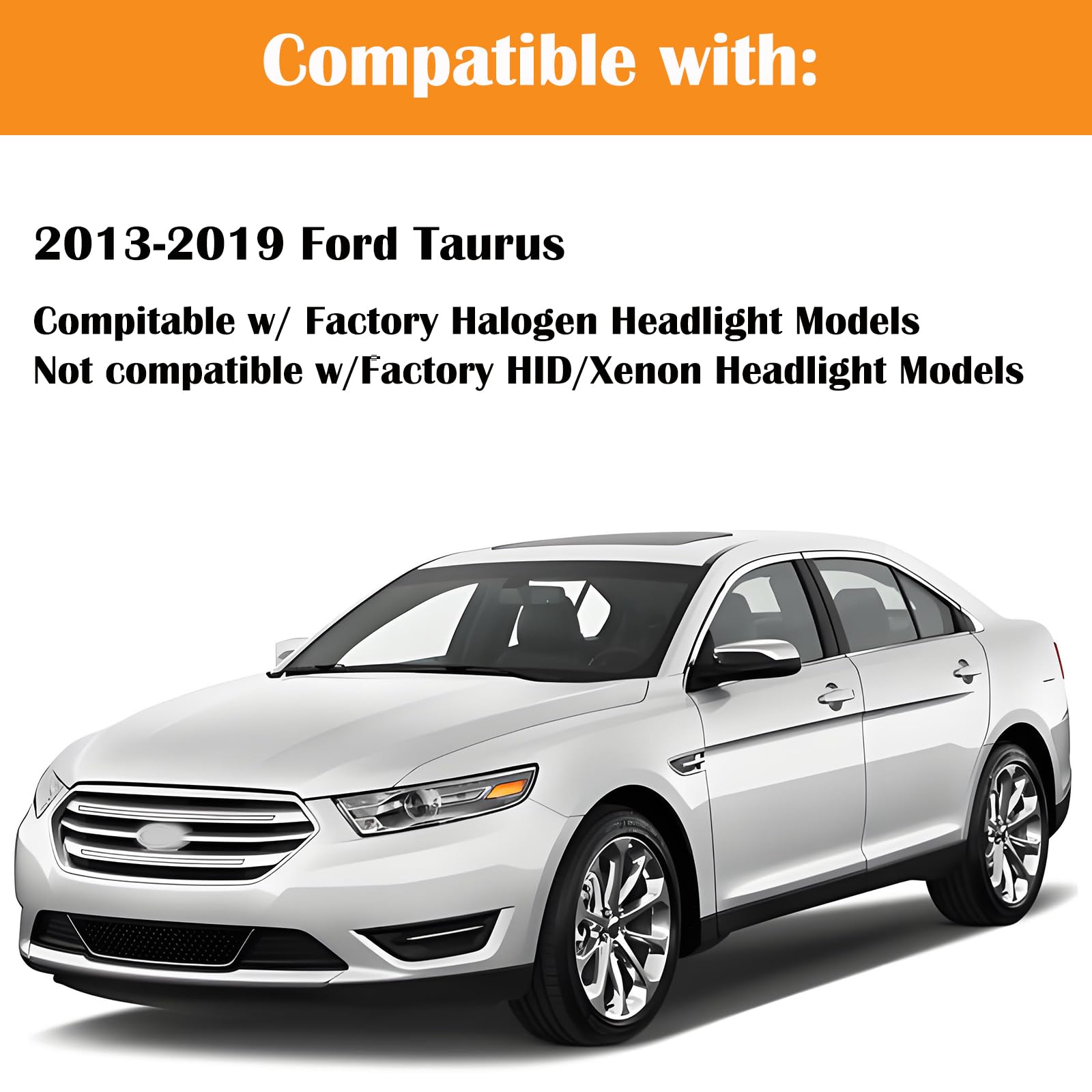 For 2013 2014 2015 2016 2017 2018 2019 Ford Taurus Headlights Assembly Replacement Halogen Headlamp Passenger & Driver Side, Black Housing