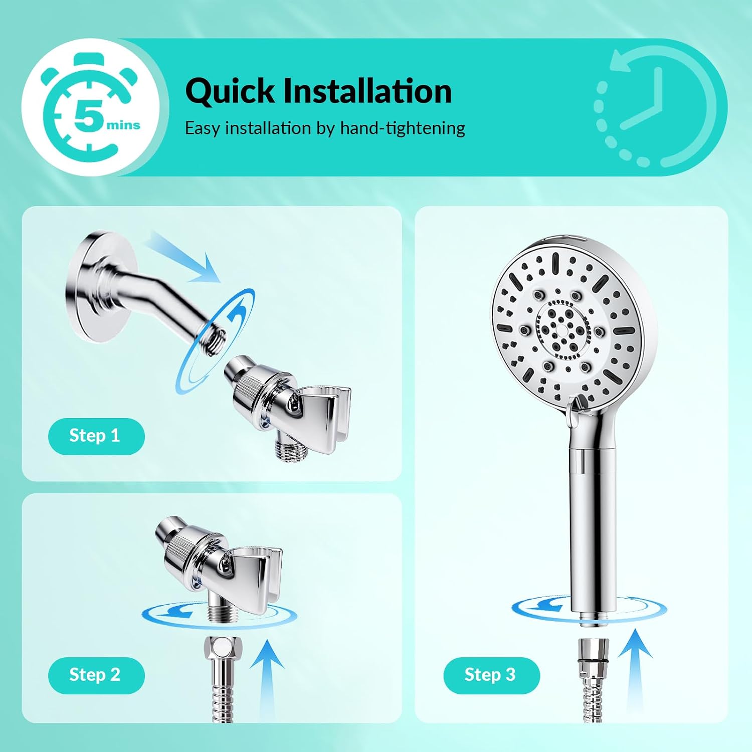 Shower Head, LumeTon High Pressure Filtered Shower Head with Handheld for Hard Water. 7 Modes, Silver, LMTUSHS01