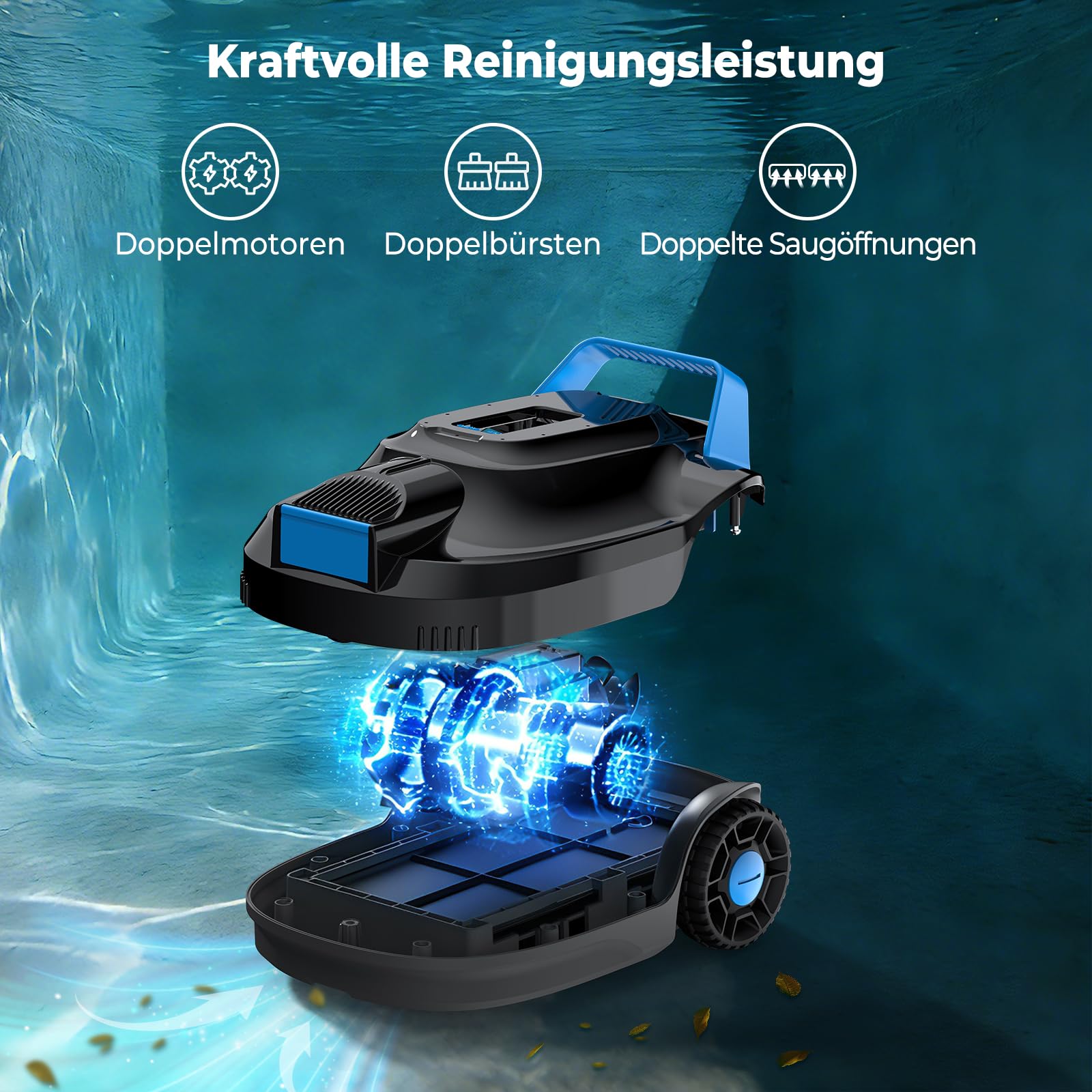 (2026 Neu) PC01 Poolroboter, Akku Poolsauger Bodensauger, Kabelloser Poolroboter Boden, 120 Minuten Laufzeit, 6057 LPH, Selbsteinparkfunktion, Poolreiniger für Flache Pools bis zu 80㎡