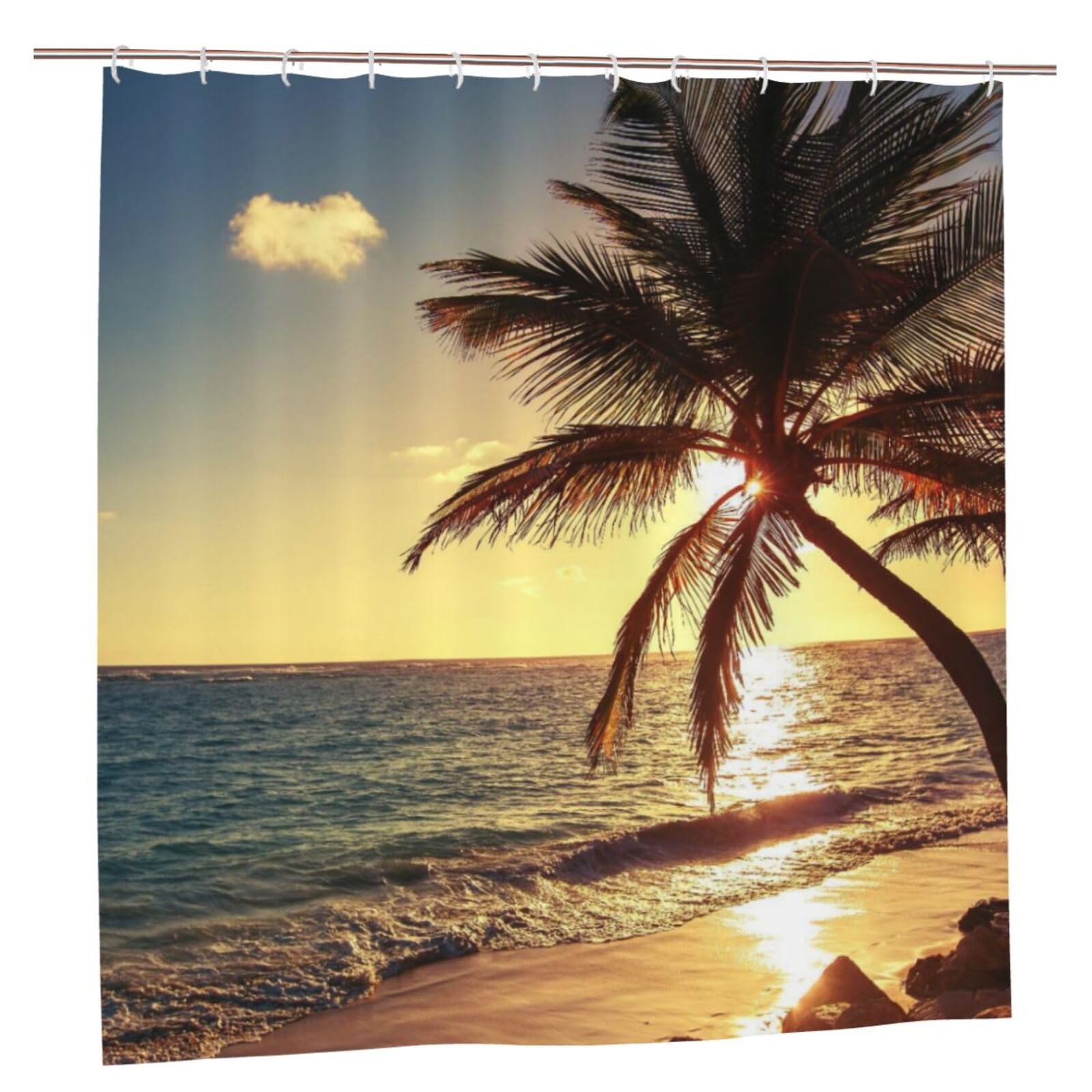 Oudrspo Polyester Fabric Shower Curtain - 70x70 Inch with Metal Grommets, Artistic Privacy Design, Palm Tree On The Tropical Beach
