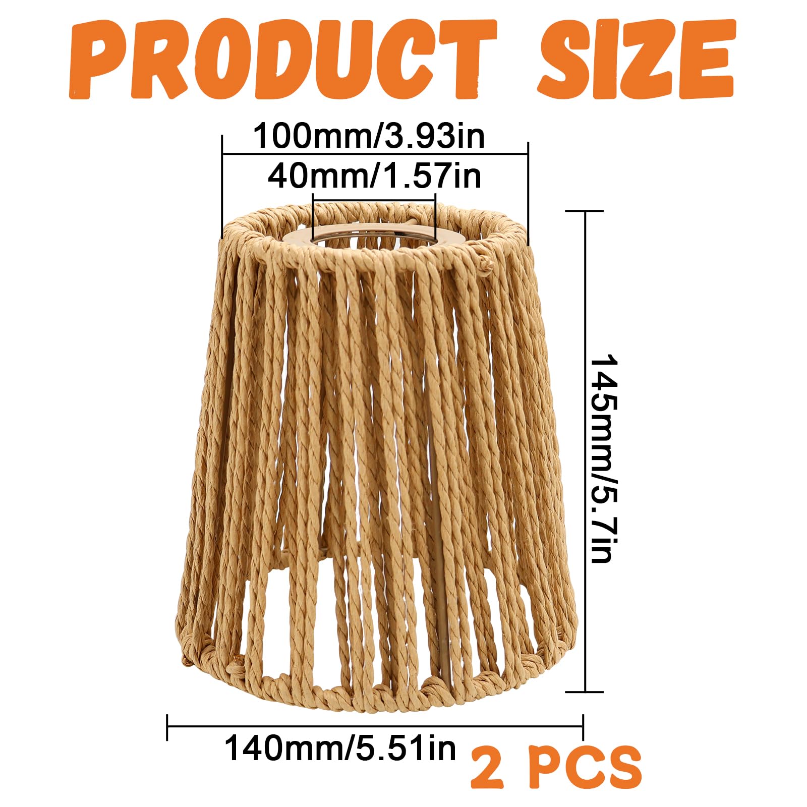 Boho rotan lampenkap klein, 3 stuks lampenkap rotan, E27 lampenkappen, papieren lampenkap voor staande lamp, tafellamp, hanglampen, spiegellampen, hanglampenkappen, 14 x 14 cm