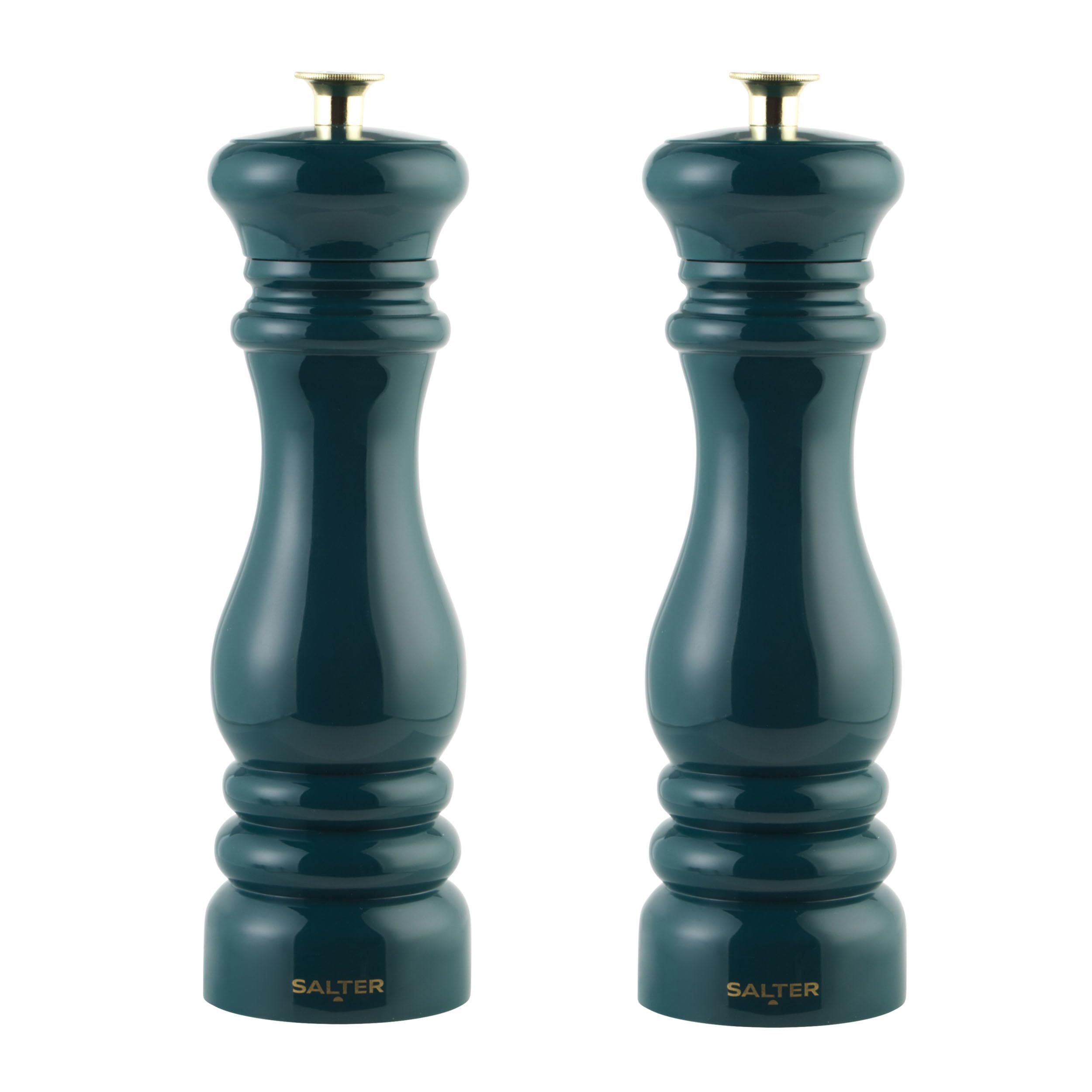 Salter Chester Pepper Mills – Set of 2 Classic Spice Mill, Ceramic Grind, Adjustable Coarseness, Fine to Coarse, Refillable, Manual Salt Shakers for Cooking, Extra Cap Included, Green COMBO-9409