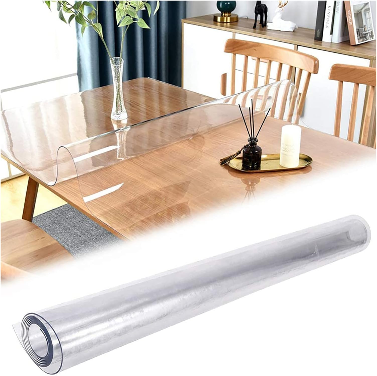 Clear Table Cover Protector, PVC Plastic Desk Mat, 1mm/1.5mm/2mm Thick Table Protector for Dining Room Table Rectangle, Clear Tablecloth Table Pad for Kitchen Wood Grain(Color:1mm,Size: 90x180cm)
