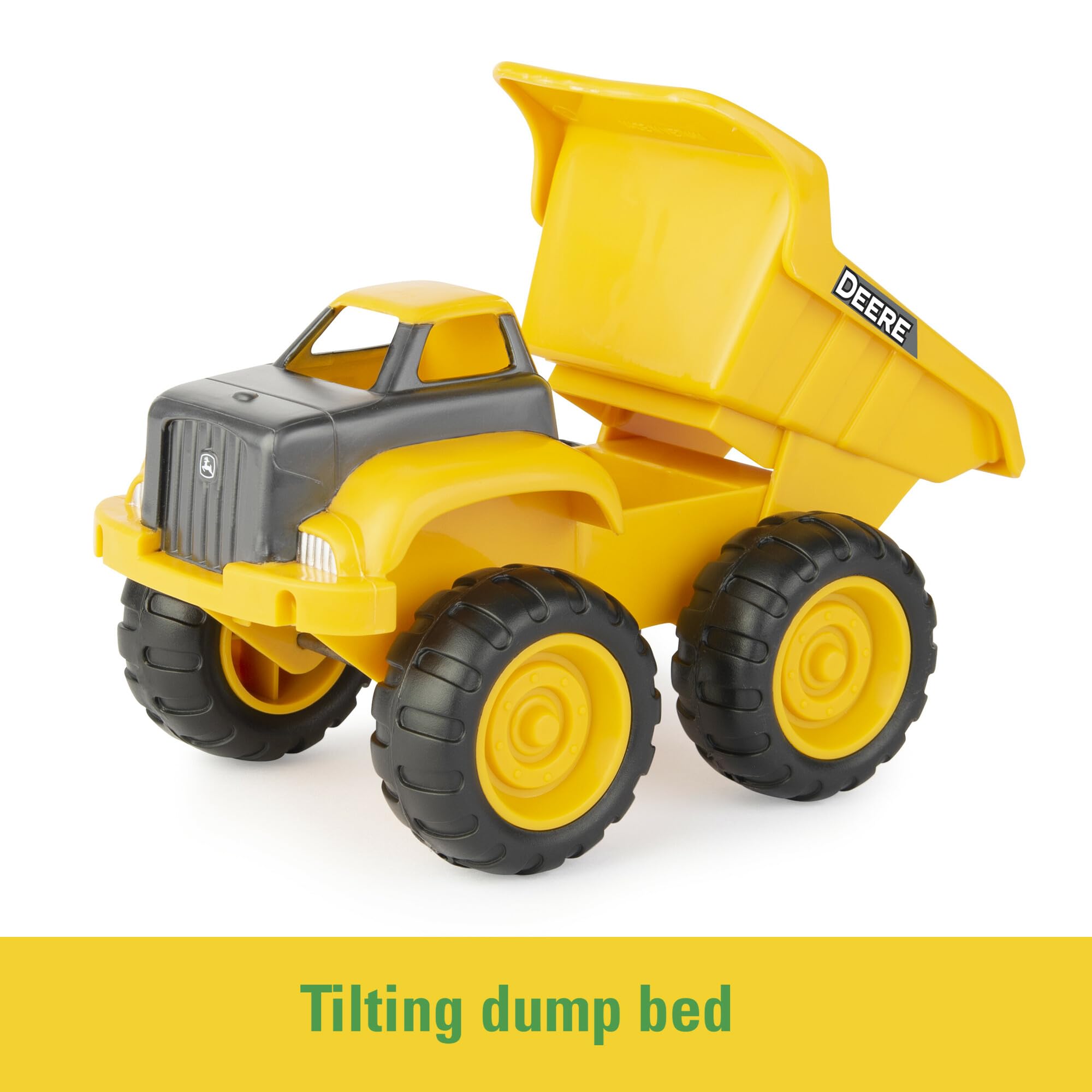 John Deere Sandbox Lot de 3 jouets pour camion à benne basculante, cuve et pelle, jouets d'extérieur et jouets de construction pour petits enfants Jaune