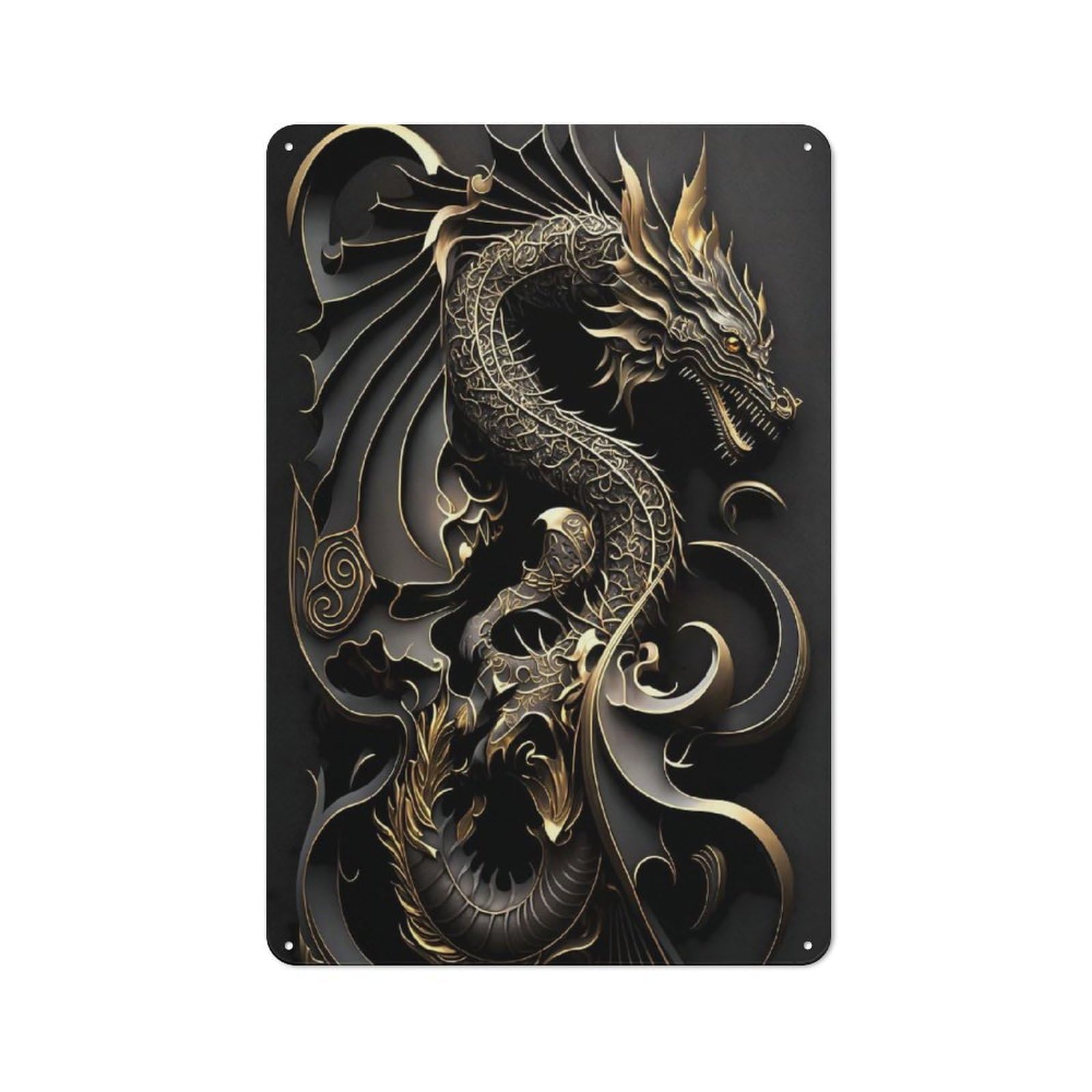 Junmoney Style Vintage Metal Plaque 30X20cm Featuring Dragons Splendor For Hallway Wall, For Wall Display Collectors