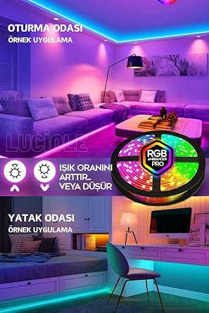 luciole 2 Metre Tv Arkası 16 Renkli Tak Çalıştır Yatak Odası Mutfak Bilgisayar Rgb Led Lambader
