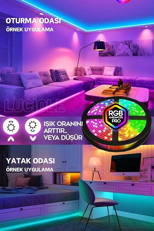luciole Tv Arkası Yatak Çocuk Odası Mutfak Salon Rgb Şerit Led Tak Çalıştır Uzaktan Kumandalı 5 Metre