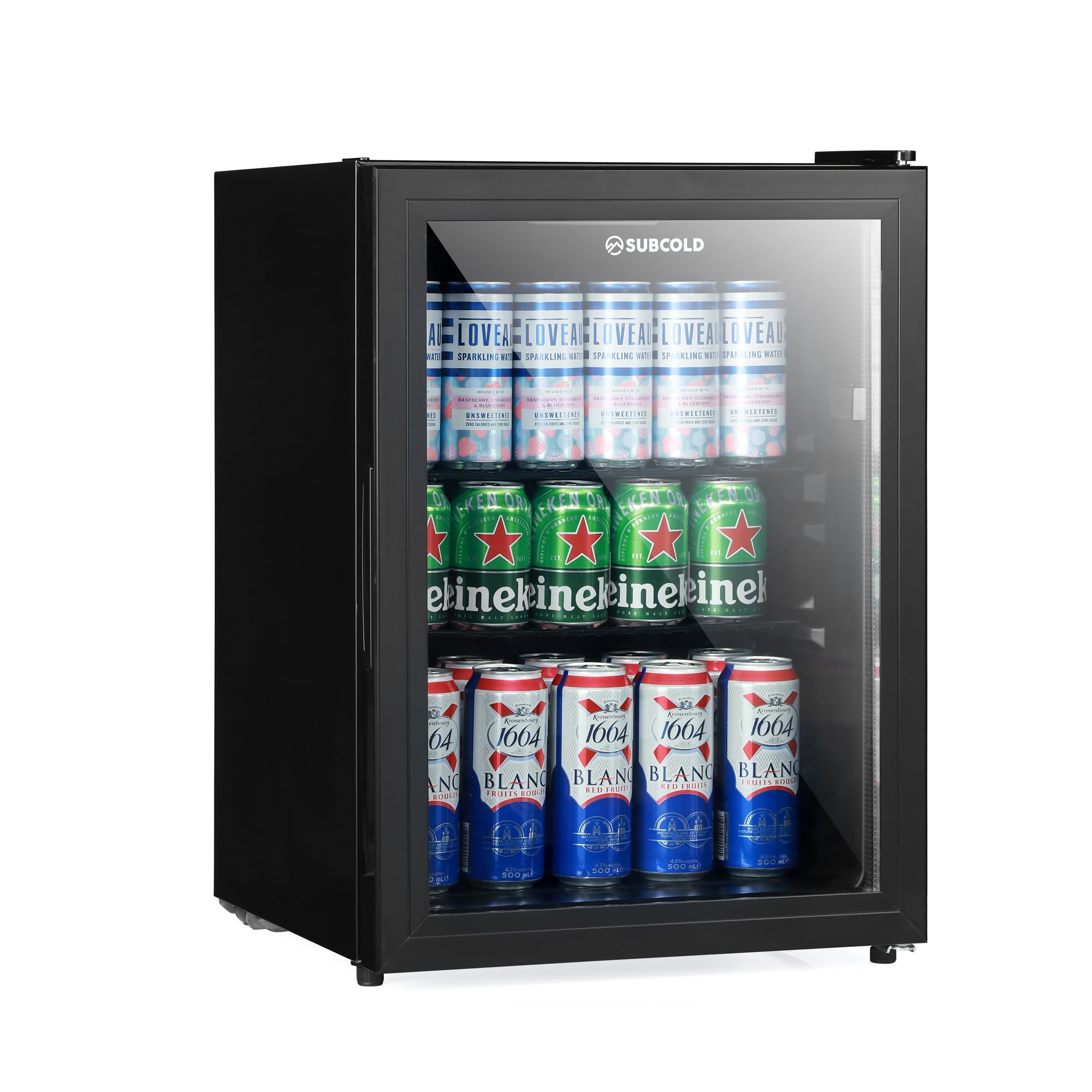 Subcold Cave60 Getränkekühlschrank 54L für 50 Dosen | Bierkühlschrank mit Glastür und LED-Beleuchtung | Mini Kühlschrank für Hausbar, Büro & Minibar