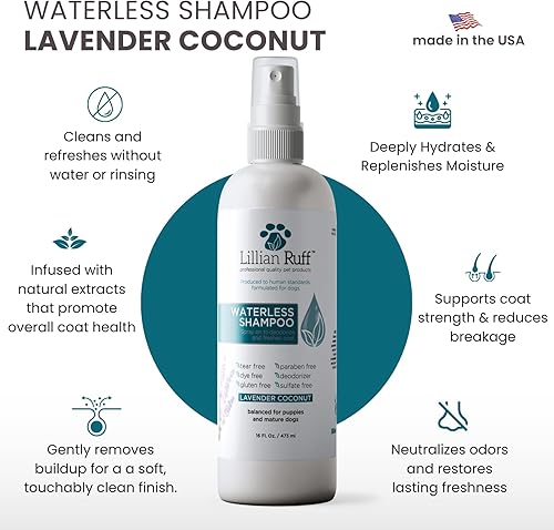 Miniatura 2 de Lillian Ruff Champú seco para perros sin agua sin enjuague con aceites esenciales hidratantes, champú seco con pH equilibrado para perros, limpia