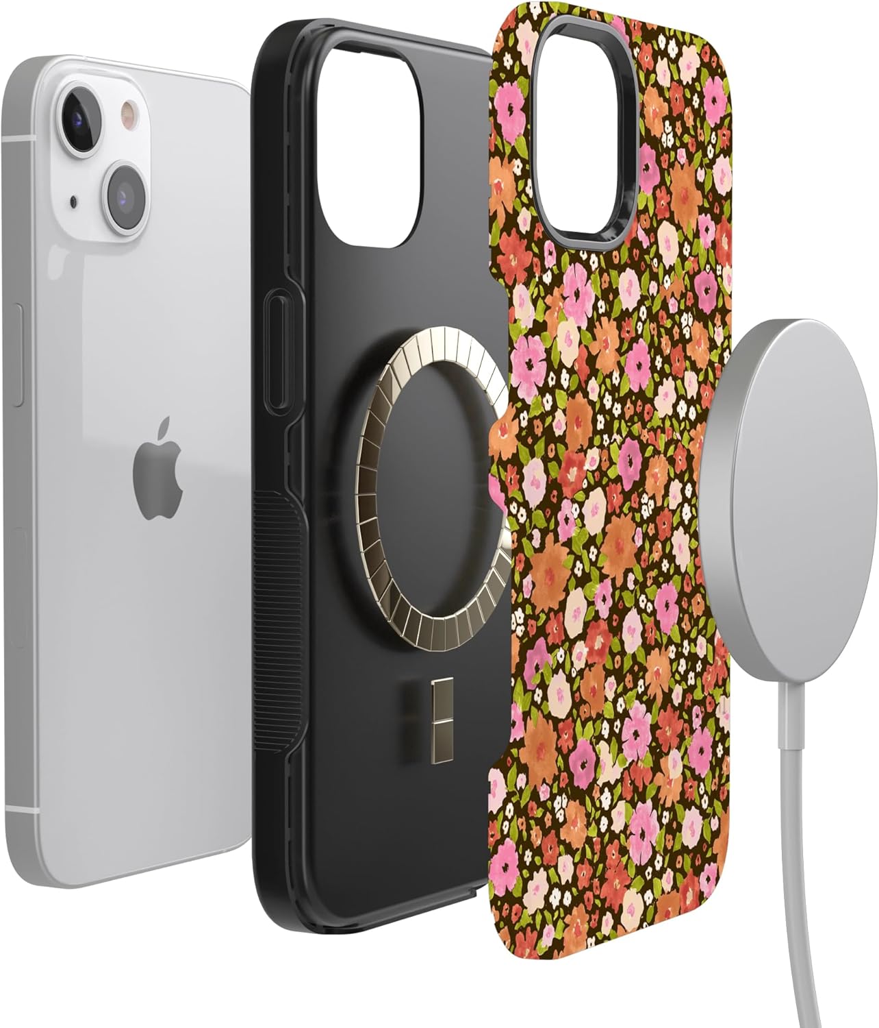 Casely iPhone 13 Mini Case | Rustic Roses | Boho Bouquet | Bold Protective Design | Compatible with MagSafe