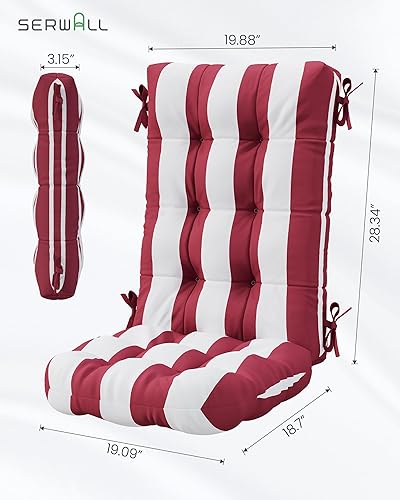 Miniatura 3 de SERWALL Juego de cojín para mecedora al aire libre de HDPE, conjunto de 4, cojín de espuma viscoelástica rojo blanco