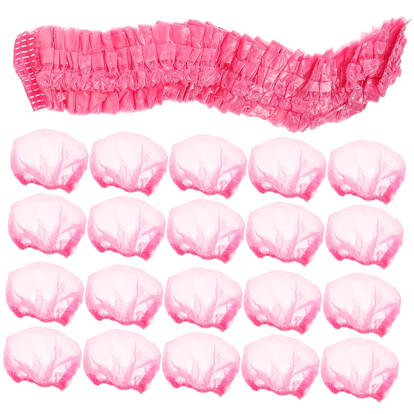 PACKOVE Einweg Duschhauben Leicht und Schützend für Damen 500 Stück Elastisch Rosa aus Kunststoff 44cm Übergröße für Zuhause und Reisen