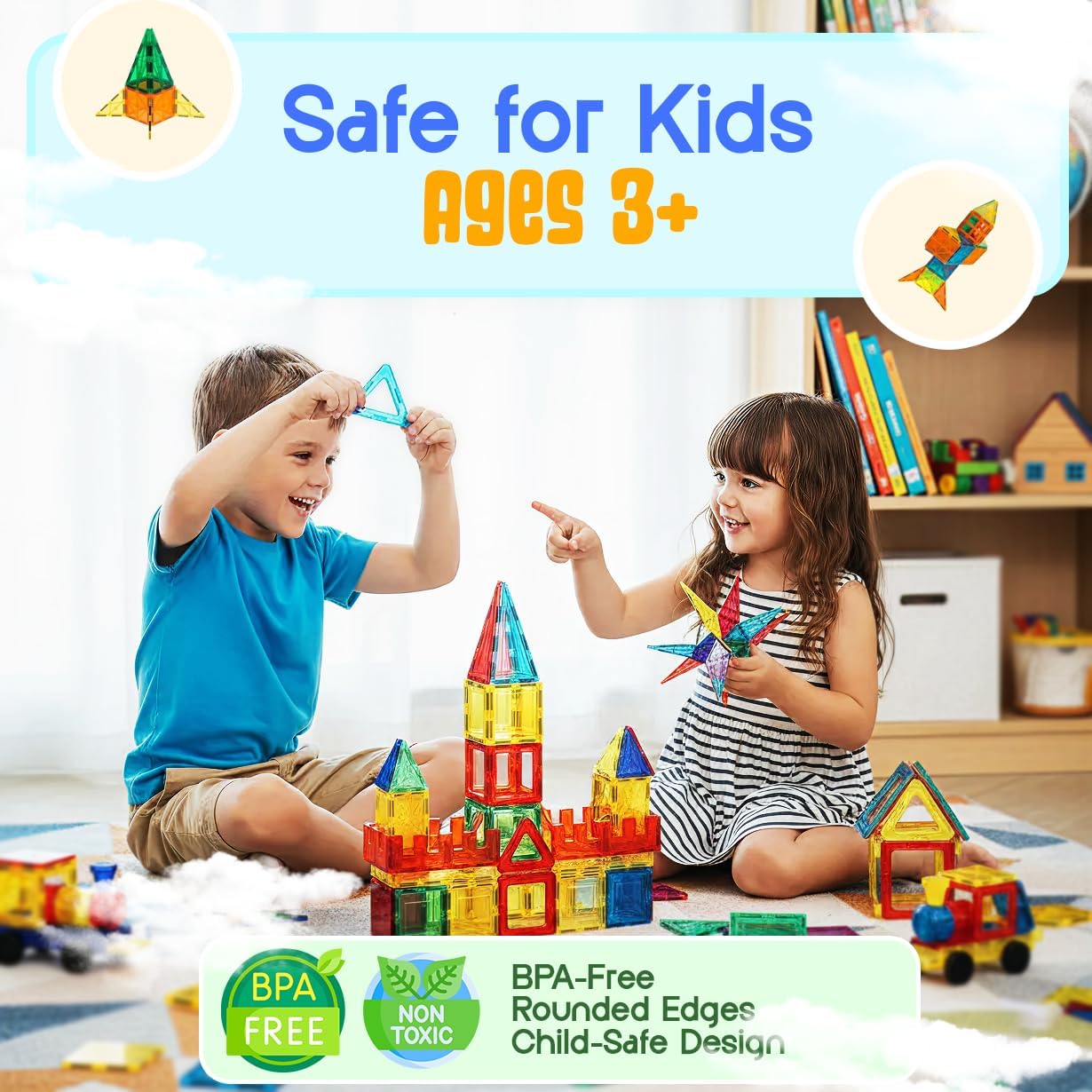 Magnetic Tiles 120 PCS Building Blocks for Kids – STEM Construction Toy Set, Creative Educational Magnetic Building Tiles, Montessori Gift for Boys & Girls Ages 3 to 12