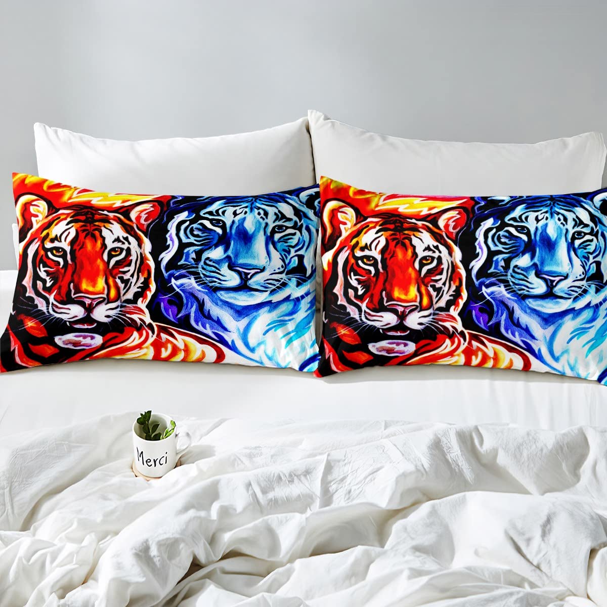 Manfei Copriletto Trapuntato King Size Con Federe - Motivo Tigre E Animali Selvaggi - Stampa 3D 259x241 Cm