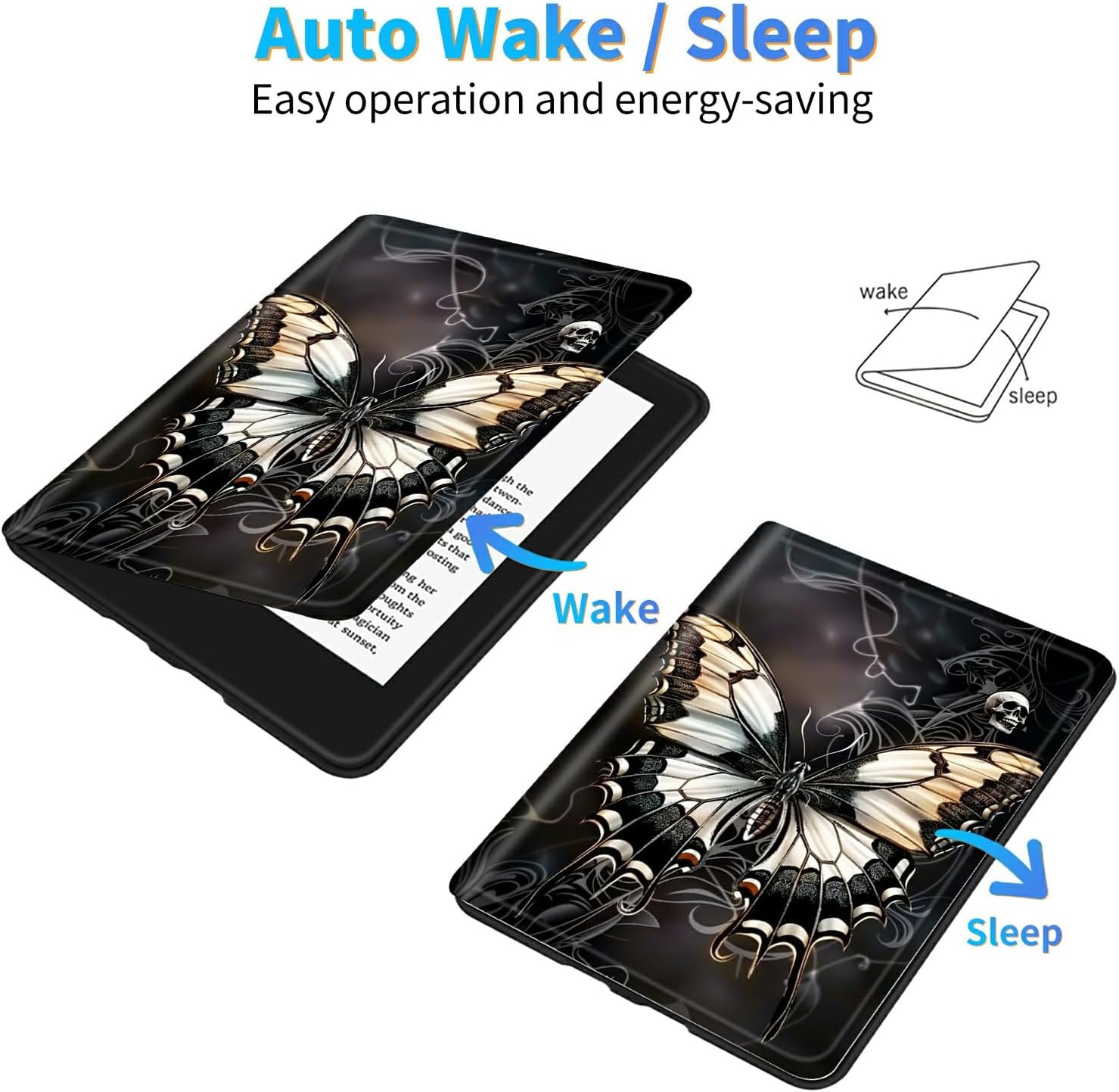 Case for Amazon Fire HD 10 & 10 Plus (13th Generation 2023 Release), PU Leather Multiple Viewing Angles & Kickstand Back Case Drop Protection Smart Cover with Auto Sleep/Wake, Gray Butterfly