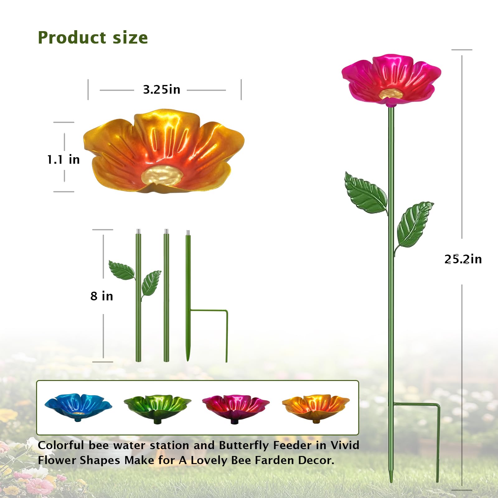 Yonisun 4 Pack Bee Watering Station,Colorful Metal Bee Bath Feeder for Garden, Butterfly Feeder and Bird Drinking with Flower Design, Outdoor Yard Decor (Red, Blue,Yellow, Green)