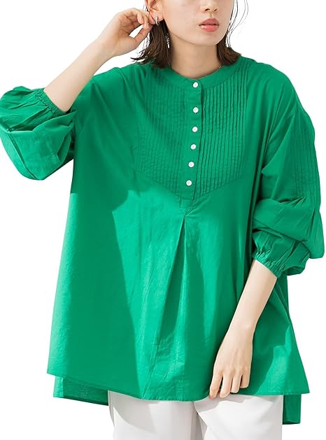 Amazon サニーレーベル シャツ ブラウス コットンタックドレスシャツ レディース La14 23r602 グリーン Free シャツ ブラウス 通販