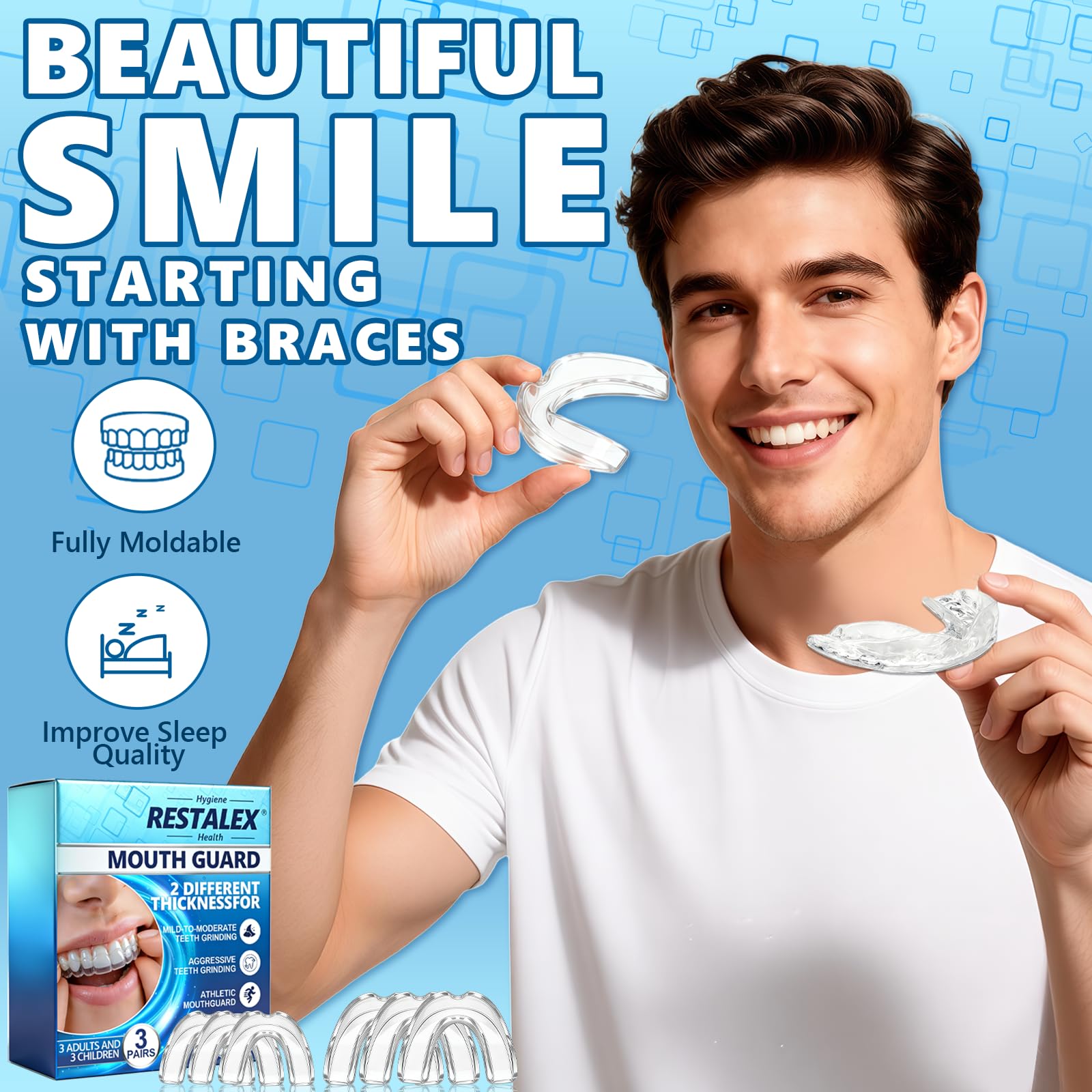 Protector Bucal Para Dormir, Férulas Descarga Bruxismo, Kit Dental Reutilizable, 6 Piezas