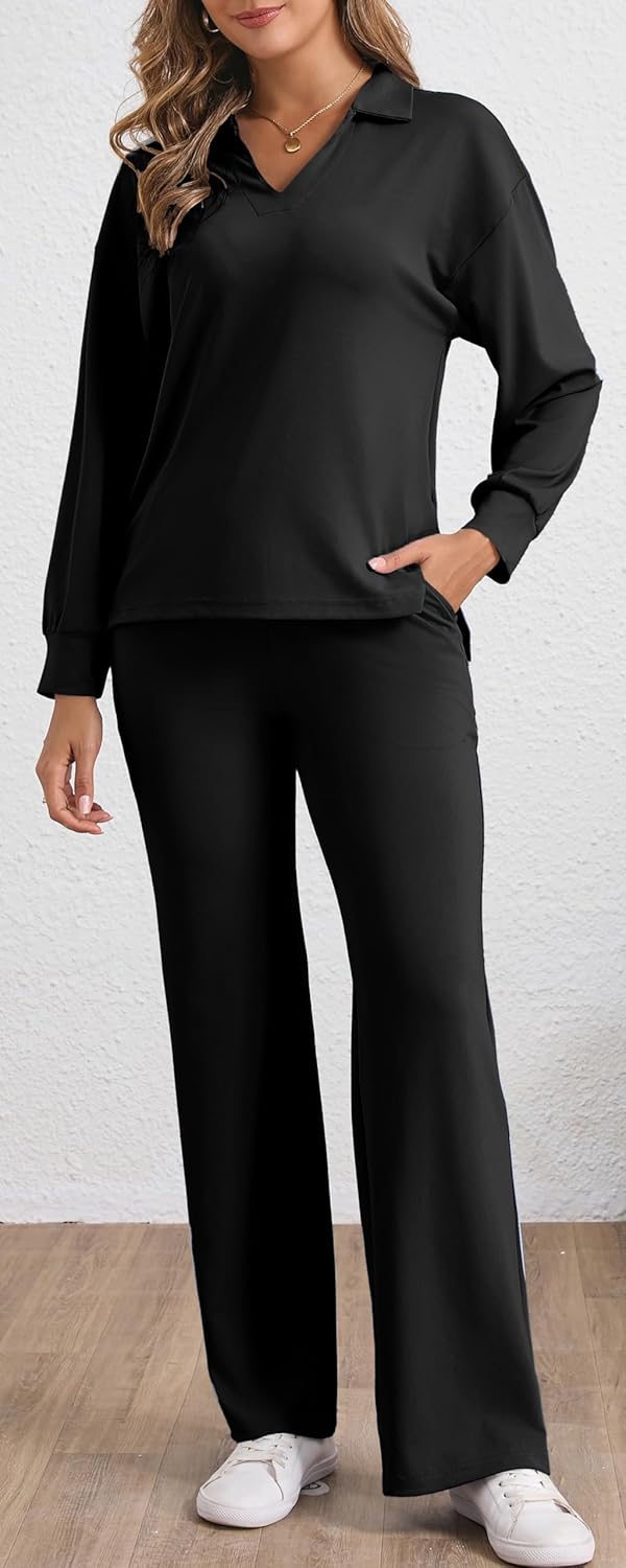 ZVO Women's Two Piece Outfit Drawstring Short Sleeves Pullover High Waisted Fashion Clothing Long Pants Tracksuit - Image 5