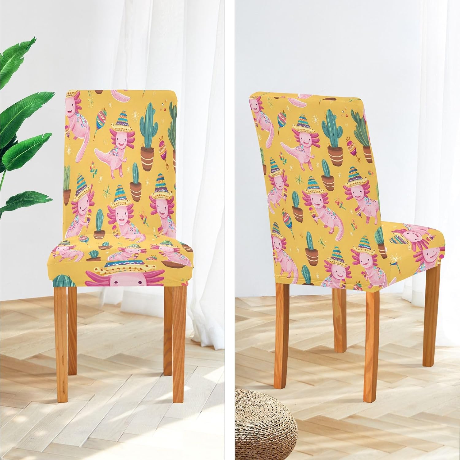 ALAZA Chair Covers for Dining Room, Salamander Cactus Pattern Stretch Chair Cover Sets Chair Protector Removable Washable for Ktichen Restaurant Hotel