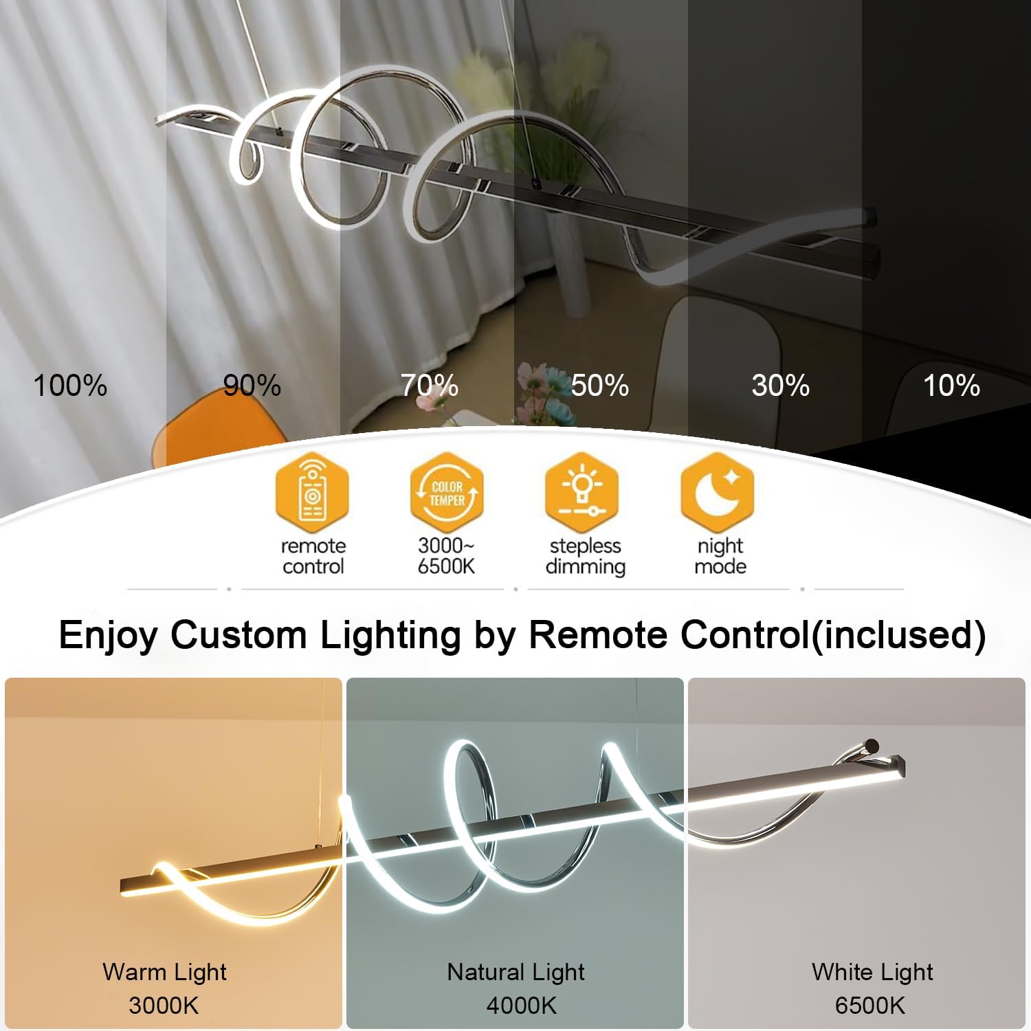 47.24" Modern Led Pendant Light for Kitchen Island Lighting,Electroplated Black Modern Chandelier for Dining Room over Table Dimmable Led Ceiling Pendant Lights Creative Snake-Shaped Twist Design
