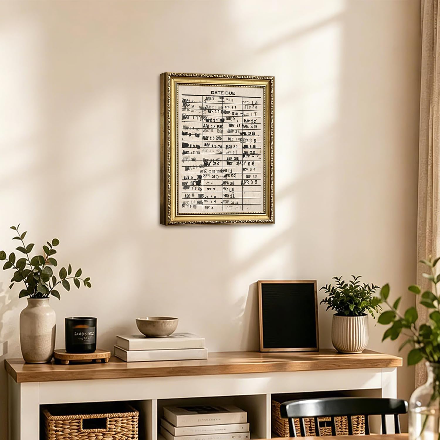 Gold Framed Library Card Wall Art, Vintage Book Date Due Wall Decor Painting Minimalist Bookworm Club Canvas Prints Picture for Living Room Bedroom Reading Room 16x24 inch image 3