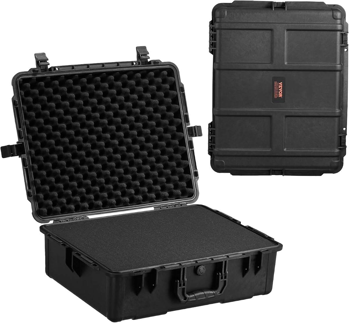 VEVOR Weatherproof Hard Case, Heavy Duty Protective Dry Box with Pre-cut Foam, and Retractable Pull Handles for Travel, Hunting, Military, Tactical, IP67 Waterproof Case for Cameras (24.4×19.3×8.9)