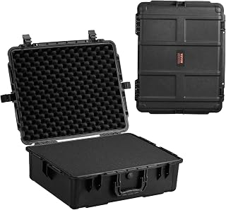 VEVOR wetterfester Hartschalenkoffer Trockenboxen mit vorgeschnittenem Schaumstoff und einziehbaren Griffen für Reisen, IP67 wasserdichtes Gehäuse für Kameras Schwarz (62 x 49 x 22,5 cm)