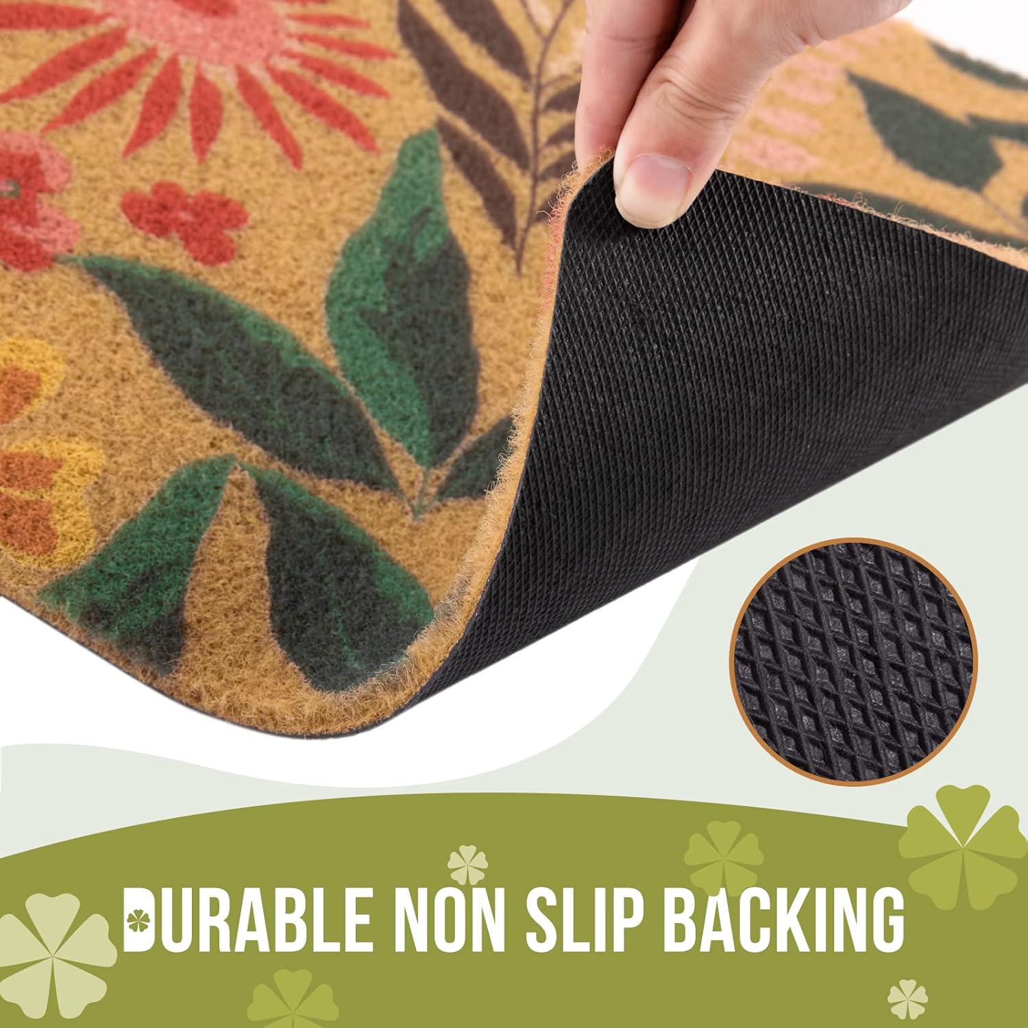 Carvapet Artificial Coir Doormat with Non-Slip Backing for Indoor and Outdoor 17 x 30 inch Front Door Welcome Mat Spring Summer Seasonal Doormat, Blossom