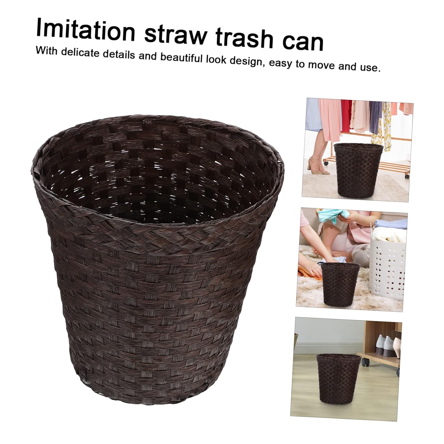 Homoyoyo Vintage Woven Paper Storage Bin Stylish Waste Paper Basket for Office Home Organization Chic