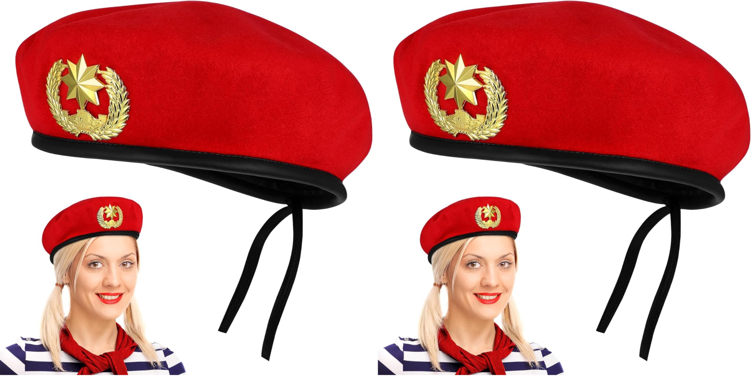 Amosfun Beret Men for Hats Mens Cap Garrison Berets French Beret Hat Red Square Dancing Eight Pointed Star Woolen Cap Sailor Hat for Square Dancing Art Performance Stage Show