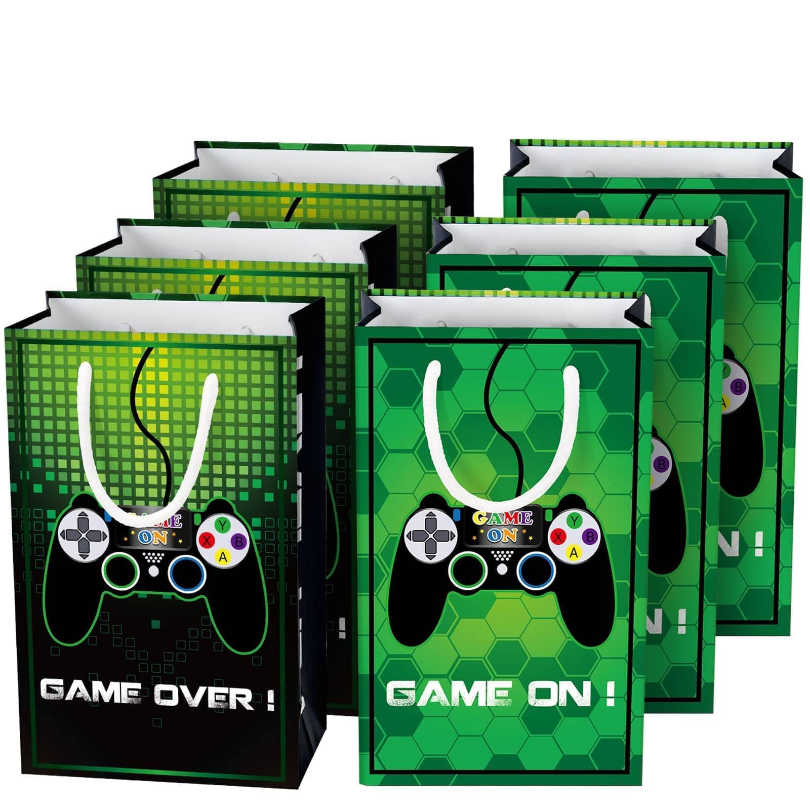 WERNNSAI Video Game Party Favor Bags - 16 Pack Gaming Birthday Party Decorations for Kids Boys Green Game Goodie Bags with Handles Game On Birthday