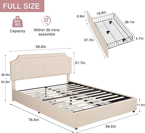 Miniatura 146 de VECELO Base de cama de tamaño matrimonial con cabecera ajustable copetuda, base de colchón, soporte de listones de madera, fácil montaje, color gris