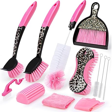 [Women's Exclusive] 12-Piece Pink Leopard Print Cleaning Kit Household